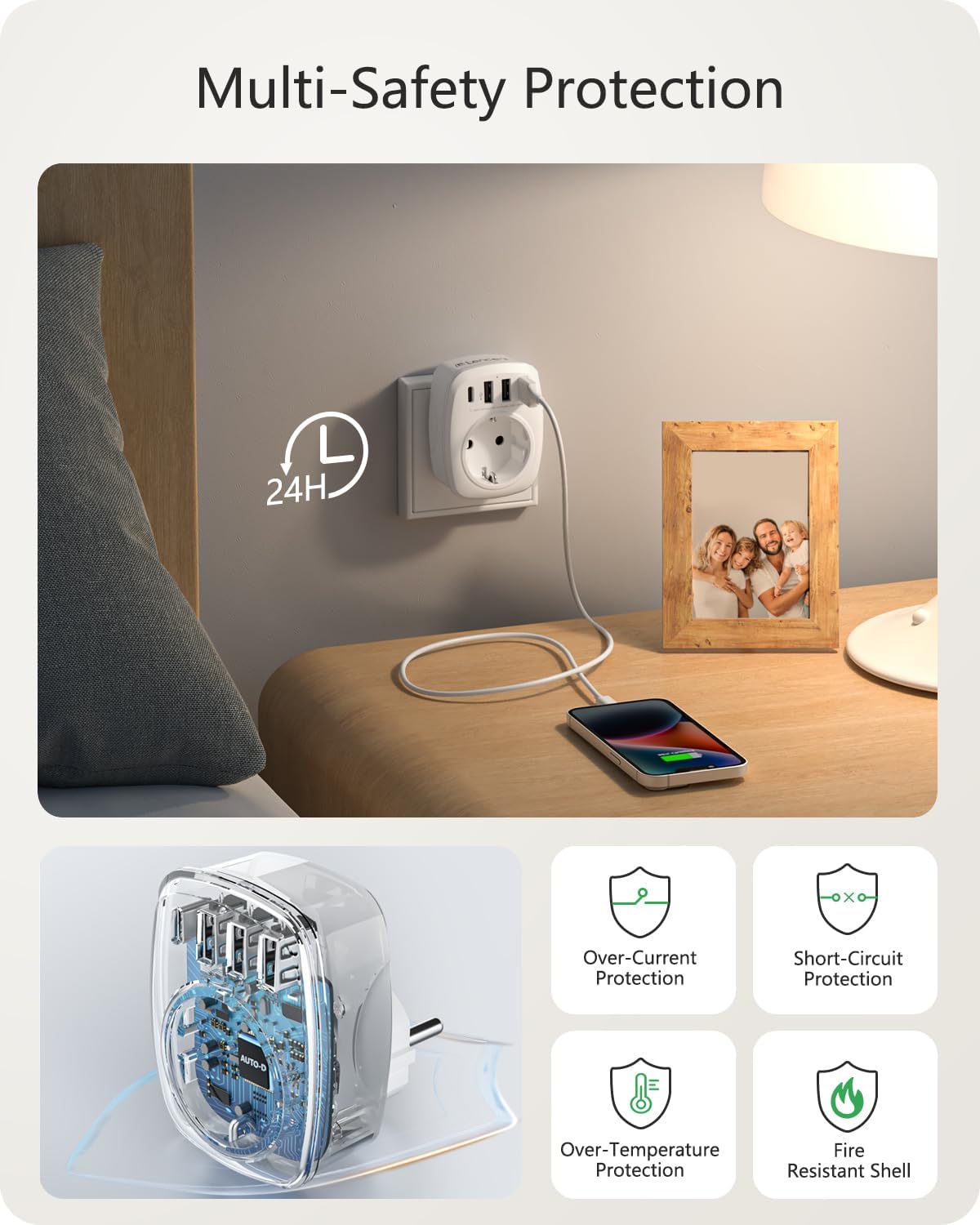 Detalle 2 de LENCENT 5‑in‑1 Steckdosenadapter mit USB und Typ‑C 🔌