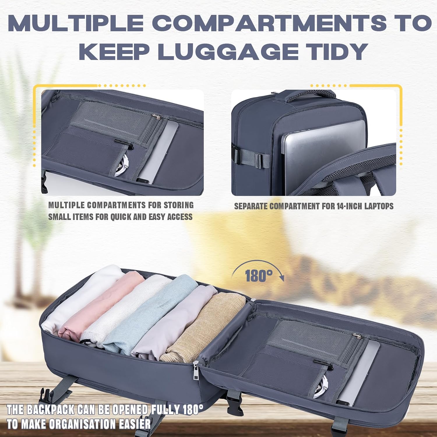 Thumbnail 5 de VMIKIV Zaino 40x30x20 per Ryanair – Zaino da viaggio 24L con scomparto laptop 14" e tasche multiservizio
