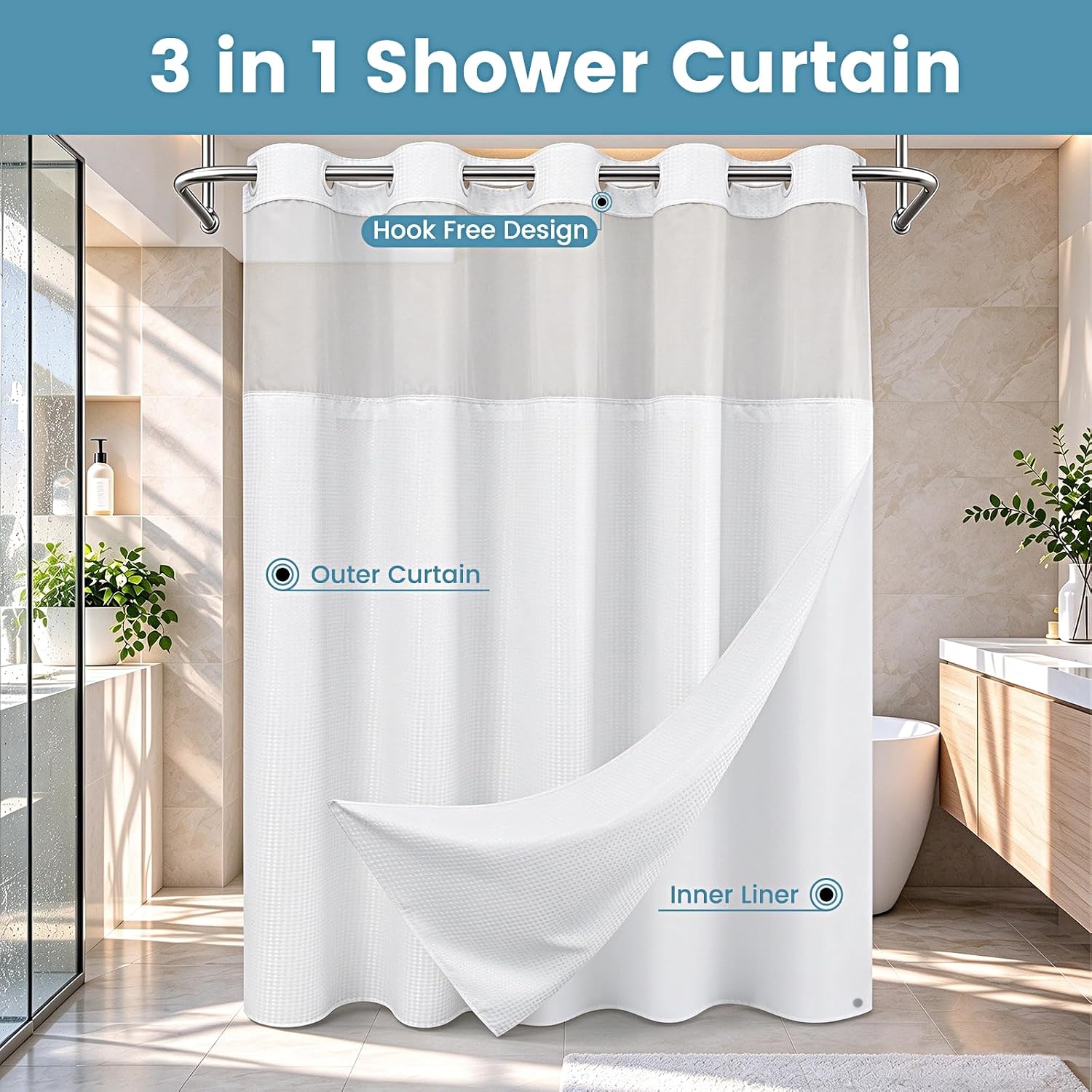 Thumbnail 5 de SORTTO Shower Curtain Set, 71x74