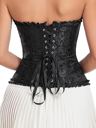 Thumbnail 2 de Demays Black Overbust Corset Top, Lace-Up Back and Steel-Boned Support, Size S