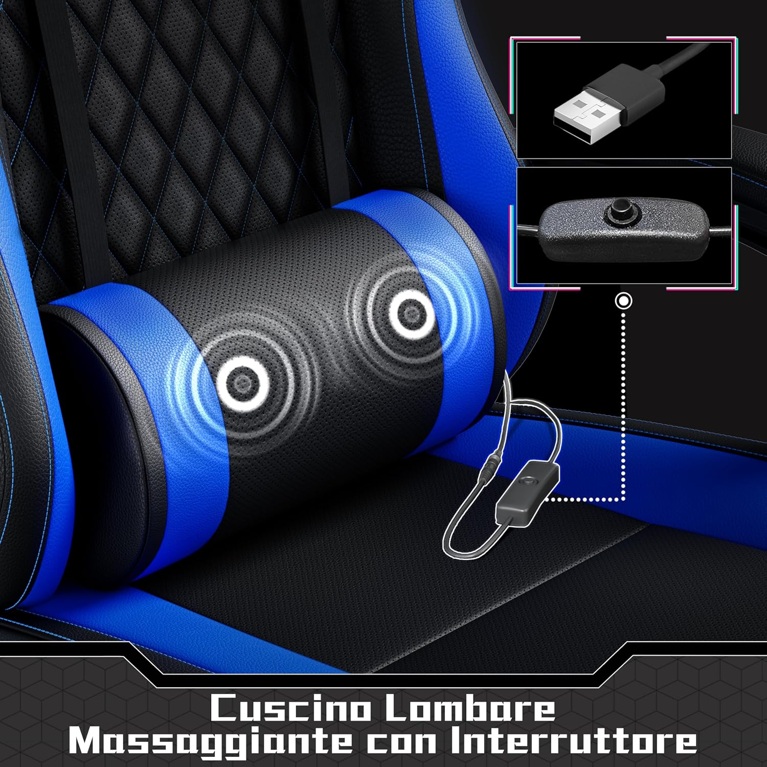 Thumbnail 5 de Yaheetech Sedia Gaming Ergonomica con Supporto Massaggio Lombare e Poggiapiedi Estraibile