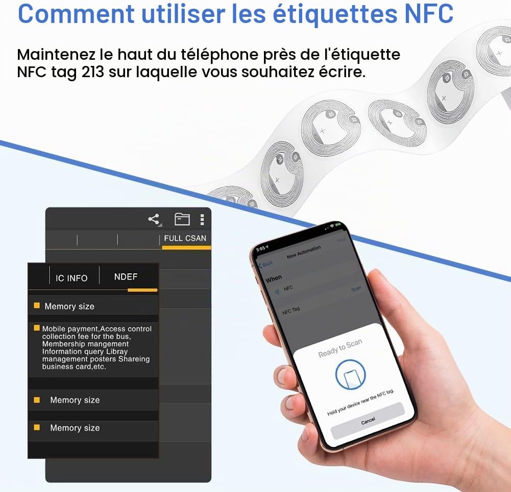 Detalle 1 de OFFCUP NTAG213 NFC-stickers, rond, 25 mm, 144 byte, zelfklevend, 50 stuks