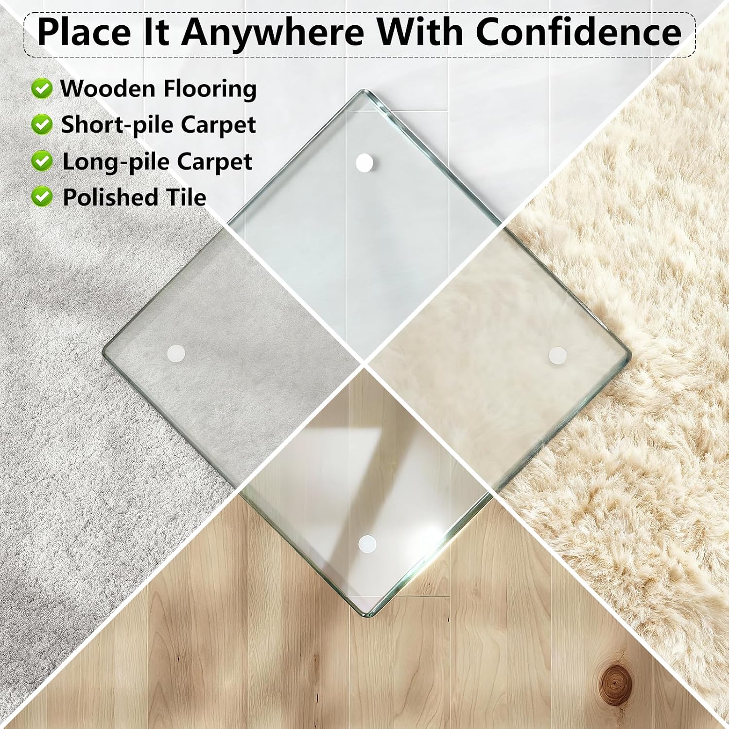 Thumbnail 4 de MYSUNORIA 42" x 48" Tempered Glass Chair Mat, 0.19" Thick, 1,000 lb Capacity