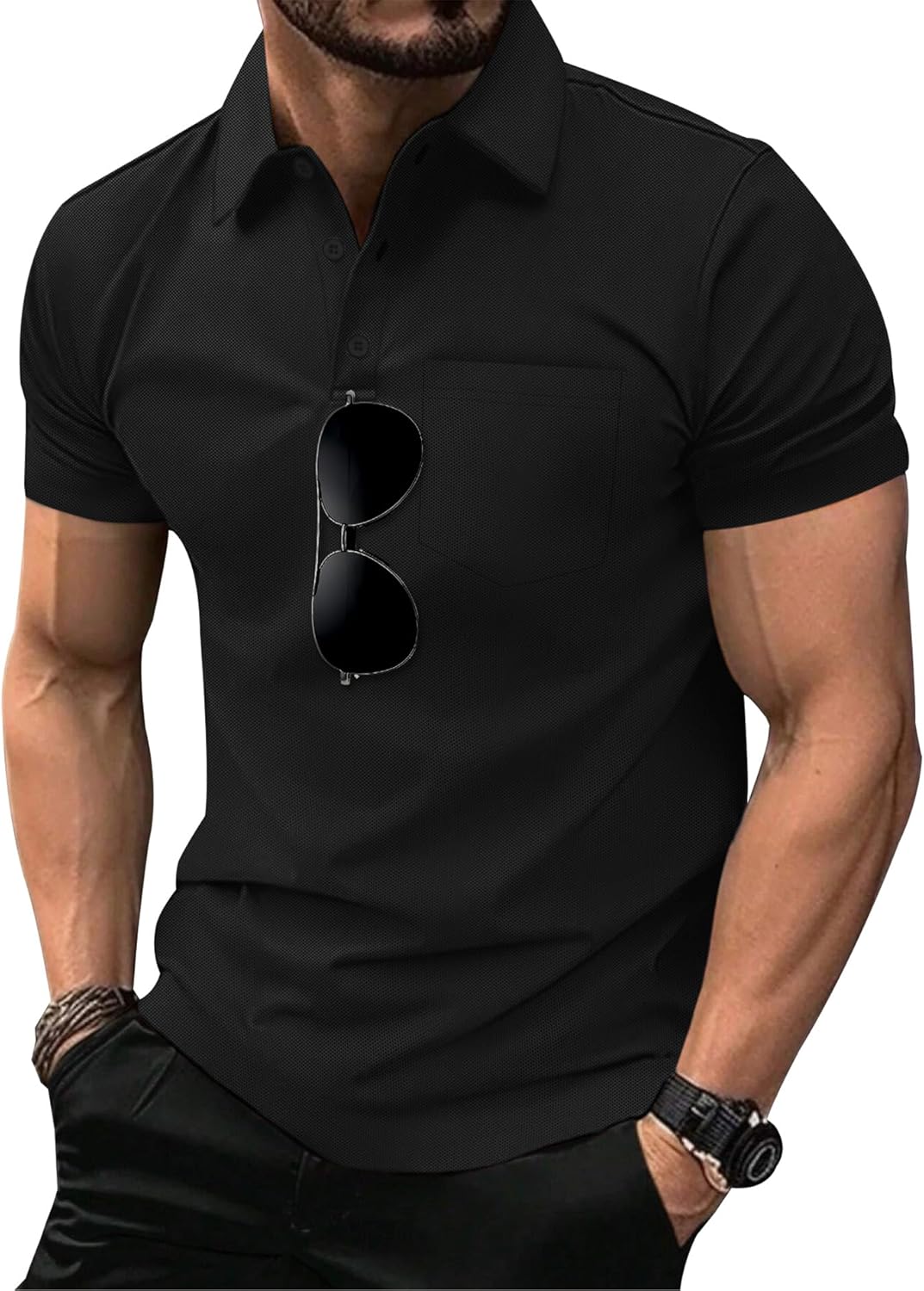Thumbnail 1 de SCODI 5 Pack Mens Pocket Polo Shirts: Moisture-Wicking Short Sleeve Golf & Work Tees