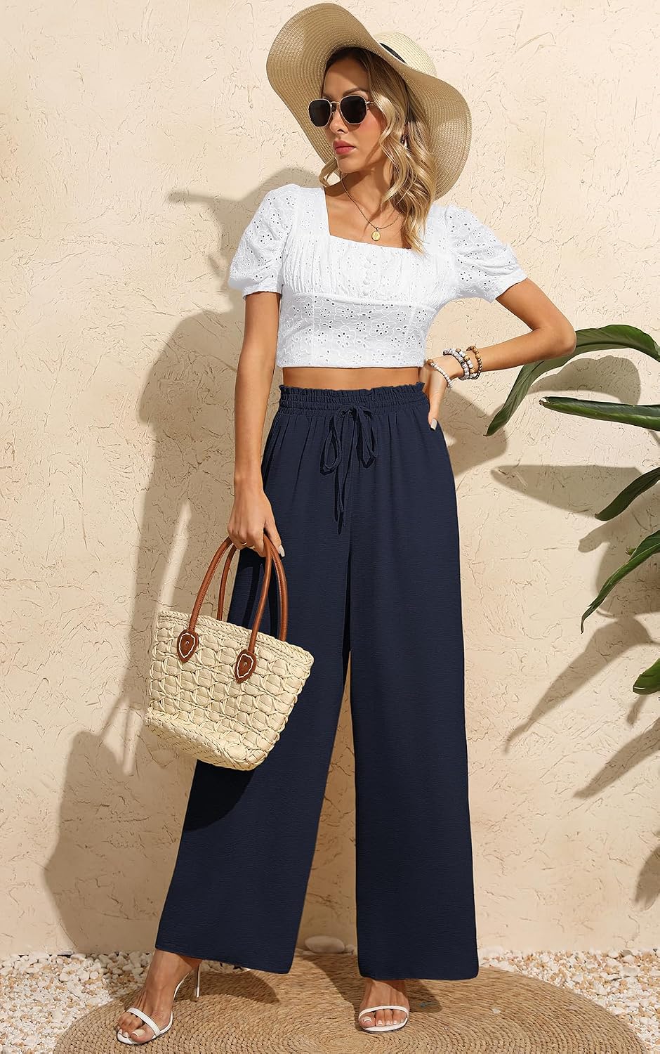 Detalle 1 de BEIGAI Palazzo Hose mit hoher Taille
