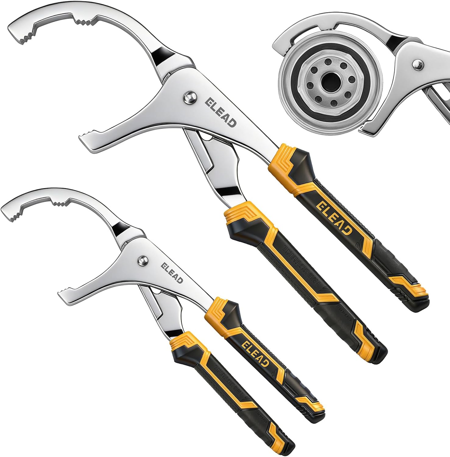 Detalle de ELEAD ED70022 Adjustable Oil Filter Wrench Set, 9" & 12" Carbon Steel Pliers