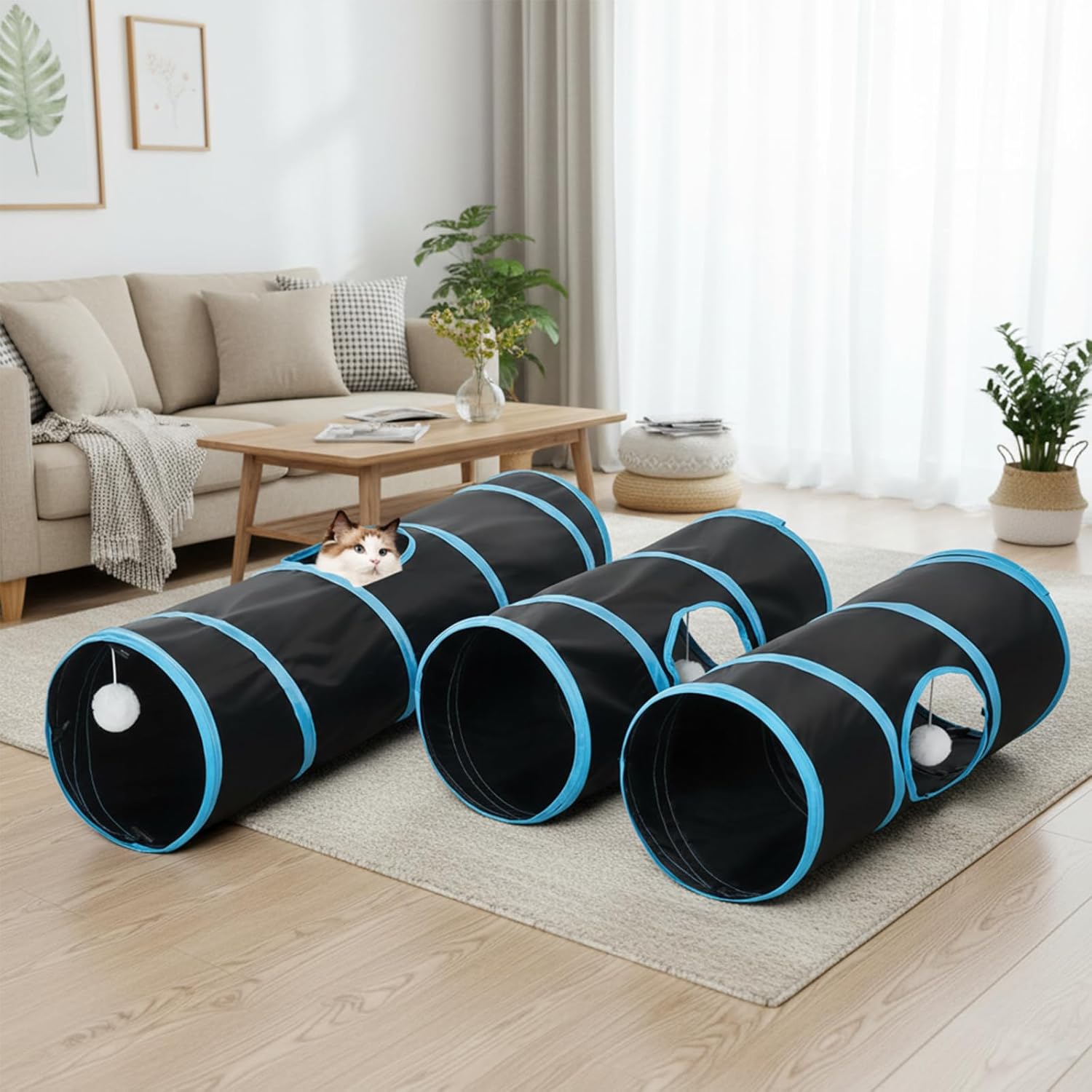 Thumbnail 6 de Odoland Large Cat Play Tunnels (90cm) DIY foldable modular tunnel set for indoor cats in black