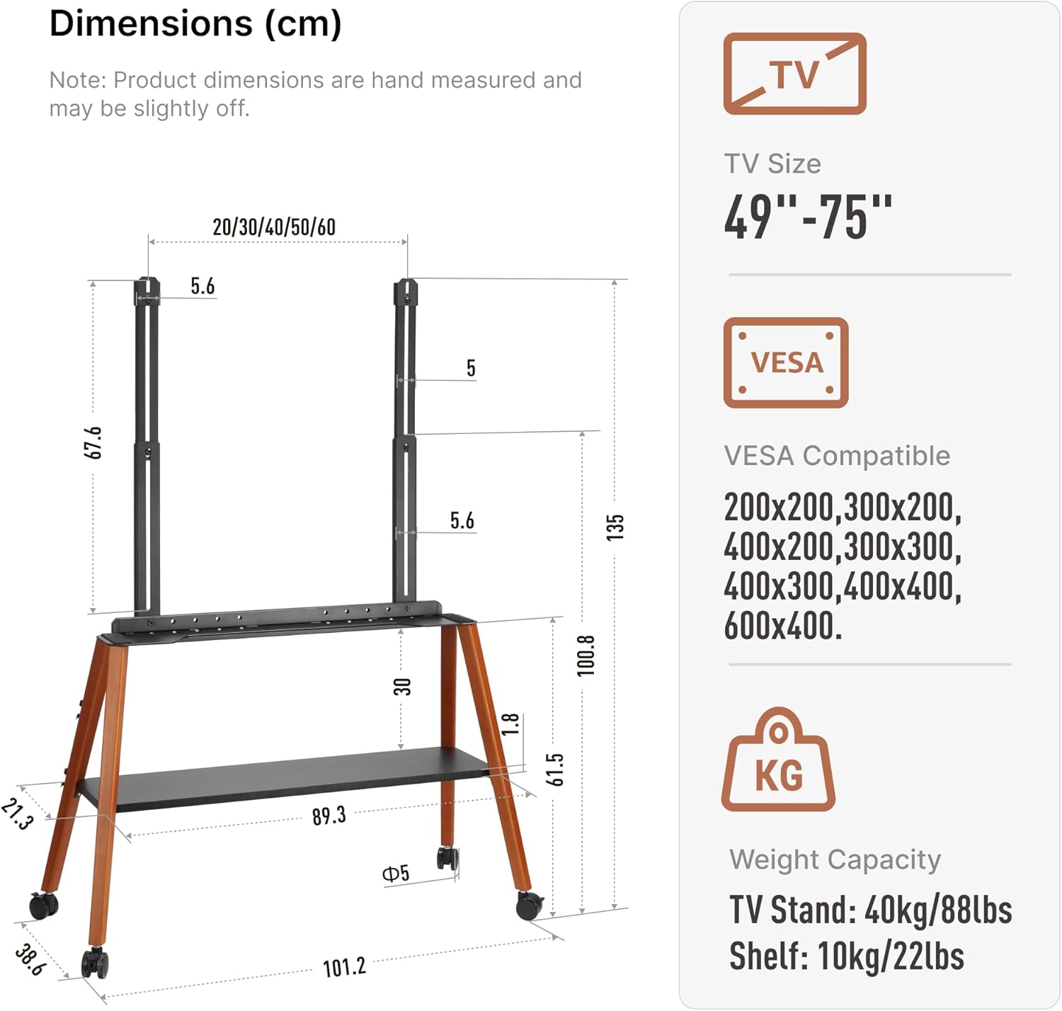 Detalle de ECOTINY TV Stand for 49–75 inch TVs, 40 kg capacity