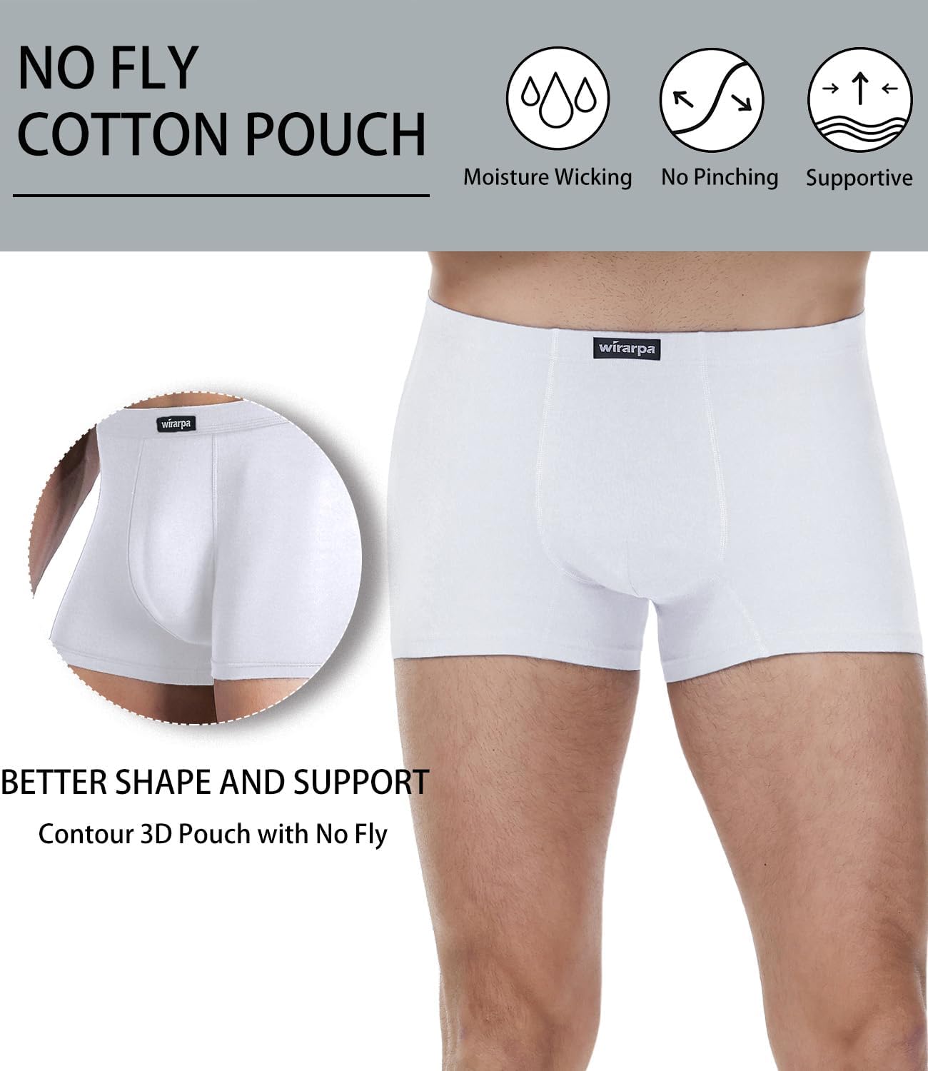 Thumbnail 3 de wirarpa Mens Underwear Trunks: Soft Cotton Boxer Shorts, No Fly, 4 Pack