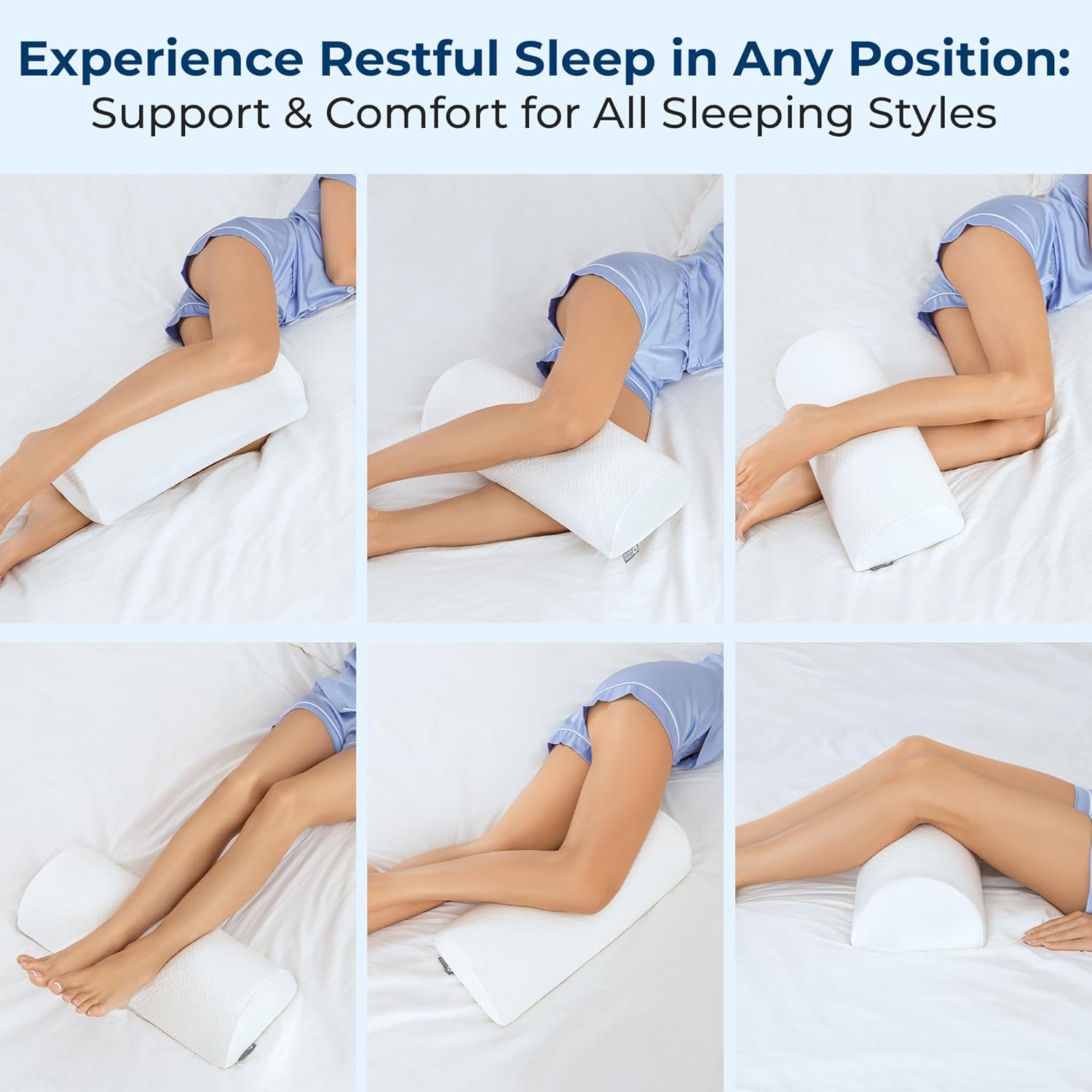 Thumbnail 3 de 5 Stars United Knee Pillow for Back Sleeping with Memory Foam Leg Support (Half-Moon Bolster) – White
