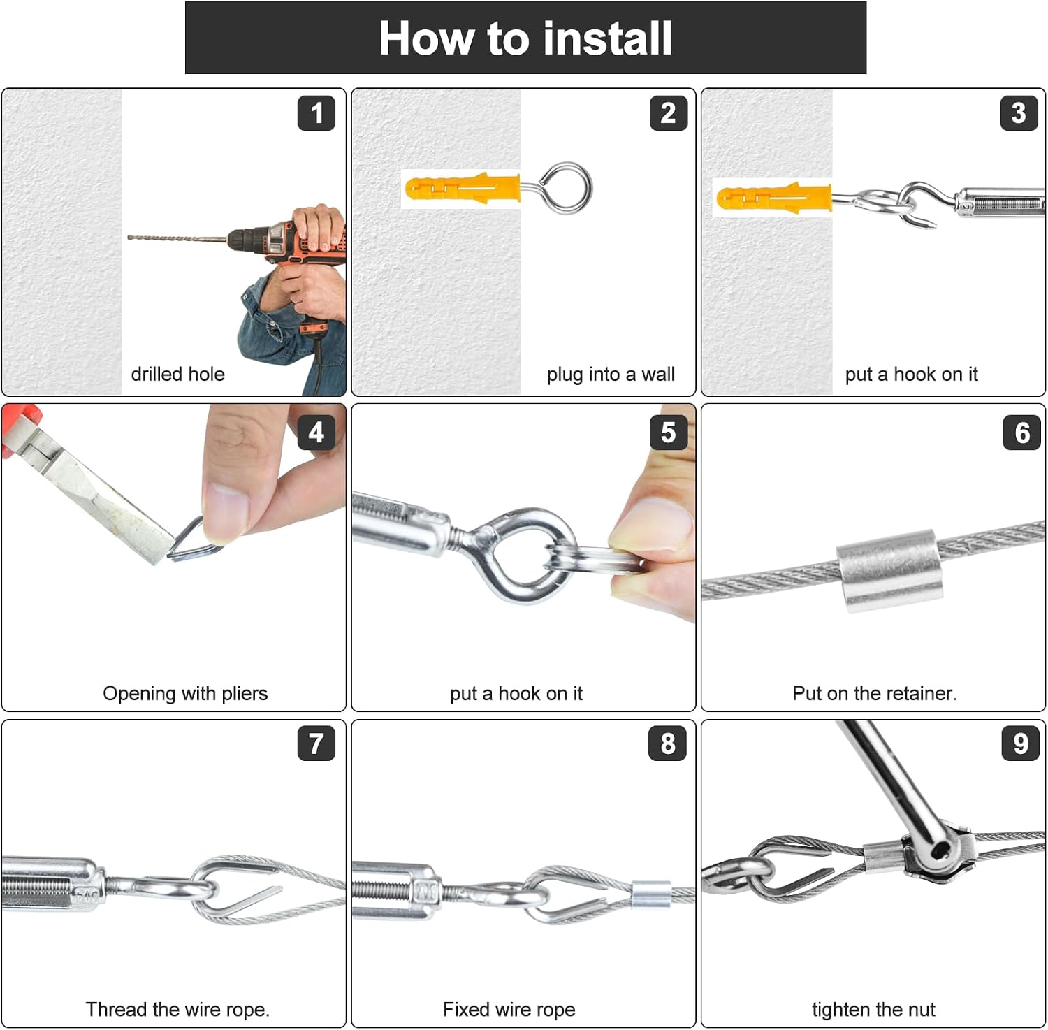 Thumbnail 4 de SHBAOCH Garden Wire Trellis Kit with 20m Stainless Steel Cable, PVC Coating & M4 Turnbuckles