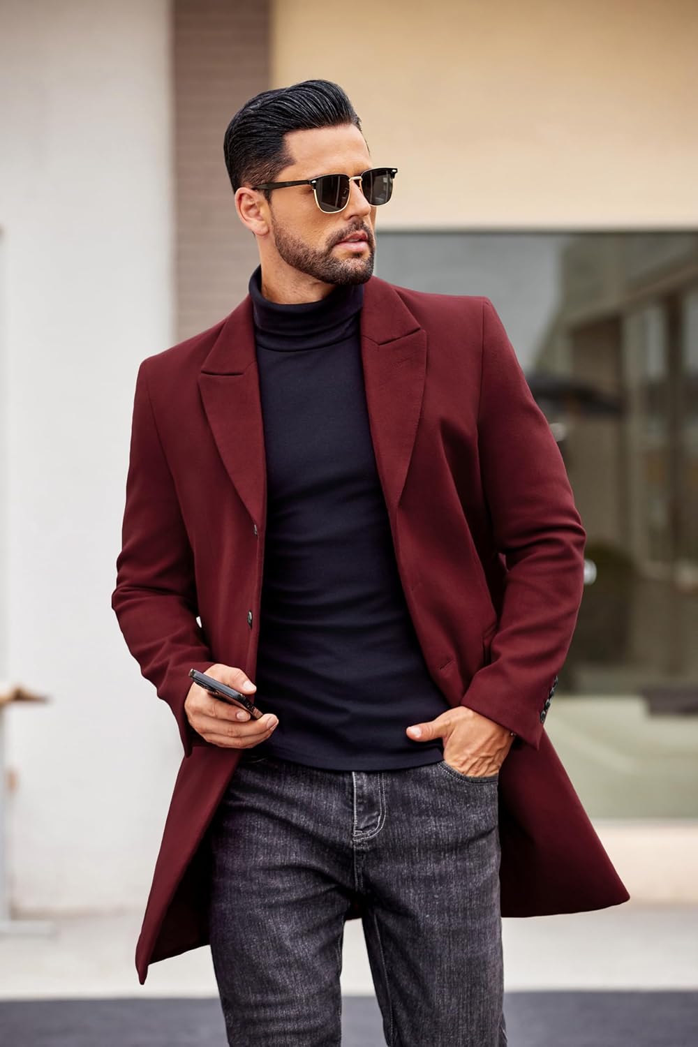 Detalle 1 de COOFANDY Men's Coat with Detachable Plaid Scarf