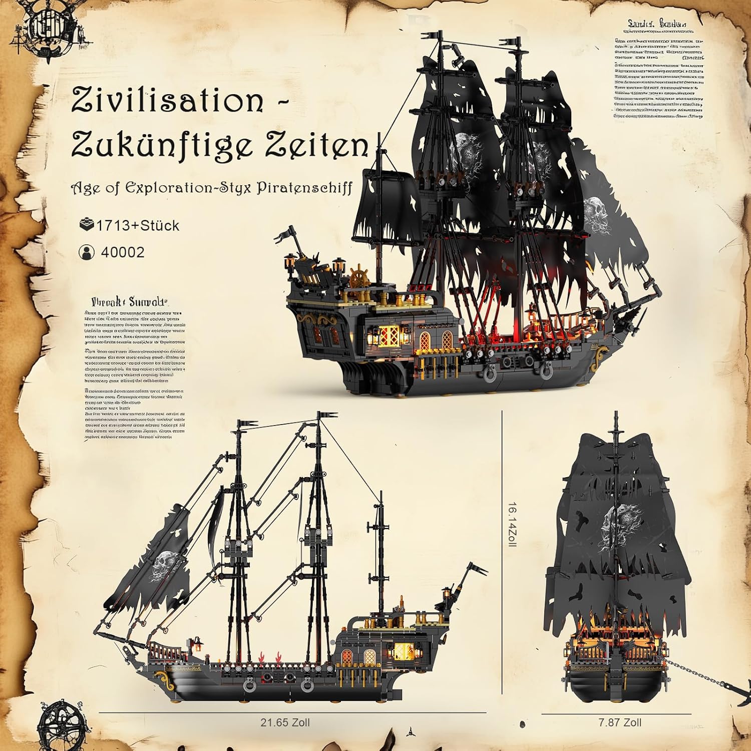 Detalle de JMBricklayer Nave dei Pirati con Luci 40002 — grande modello per battaglie marittime