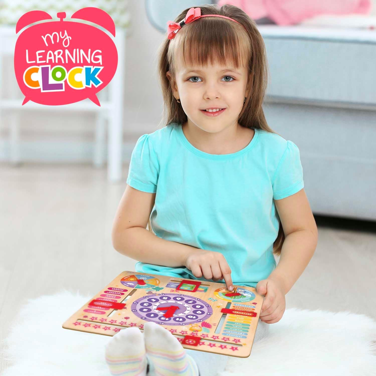 Thumbnail 6 de CRAZE My Learning Clock Princess – Lernuhr aus Holz für Kinder, Jahreszeiten-Tafel, lila