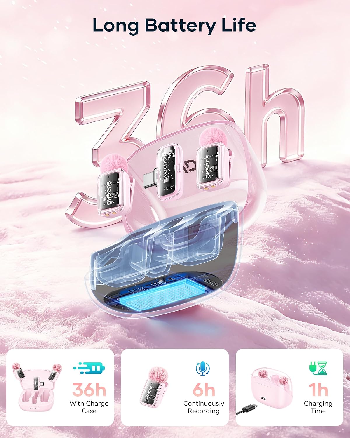 Detalle 2 de Wireless Mini Lavalier Microphones, Pink