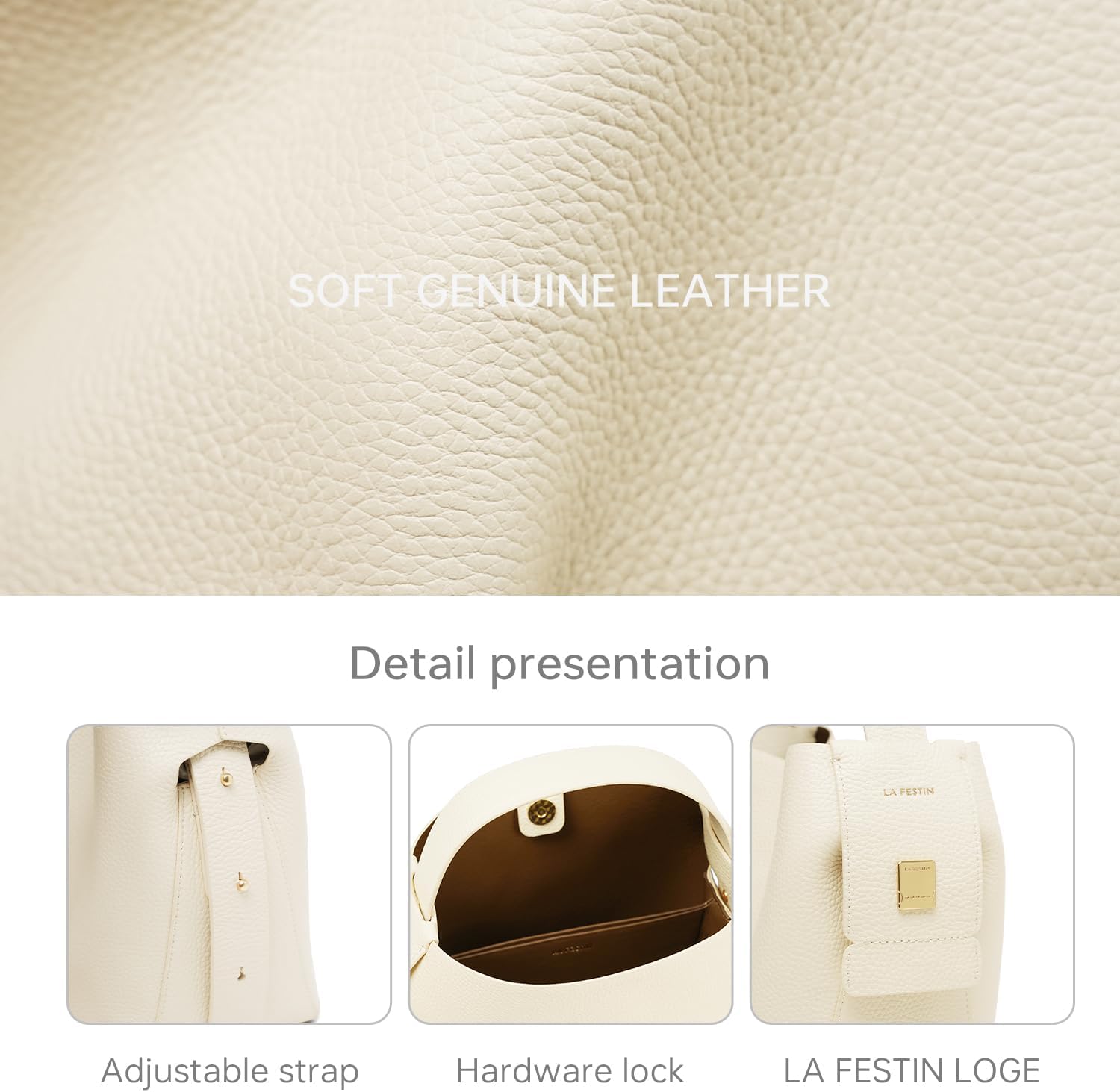 Detalle de LA FESTIN Cowhide Bucket Bag