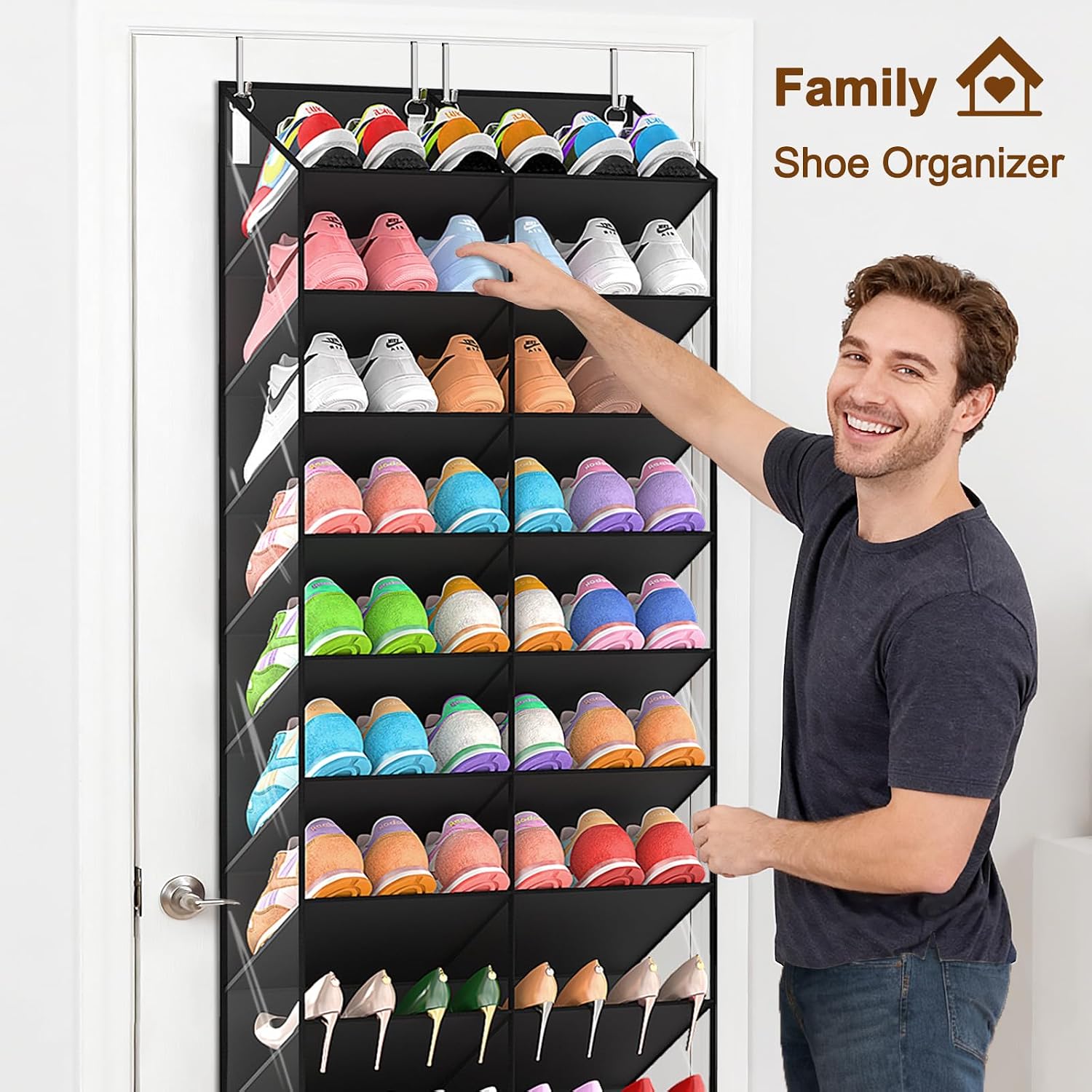 Detalle 2 de UVIAHOMI UVOTDSOB Over-the-Door Shoe Organizer, 10 Tiers, Clear Pockets