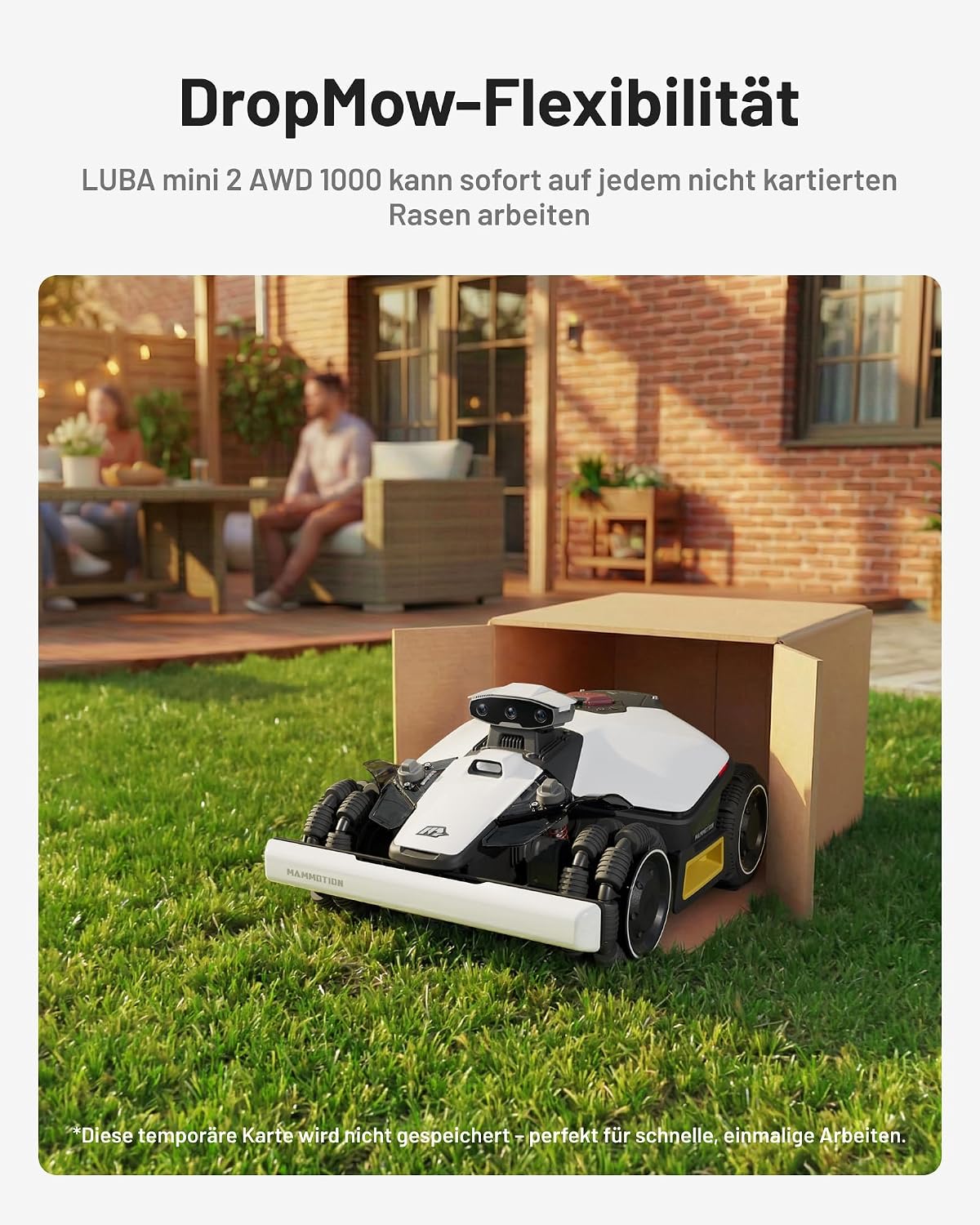 Detalle de MAMMOTION LUBA Mini 2 AWD 1000 Mähroboter ohne Begrenzungskabel mit Tri-Kamera-AI & NetRTK