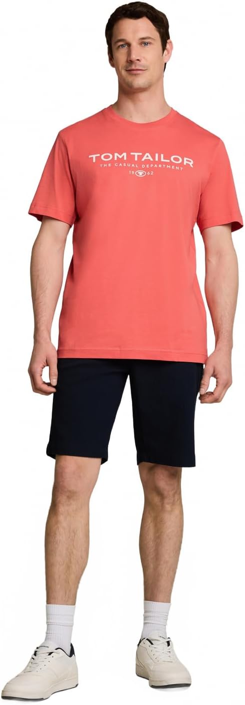 Detalle de Tom Tailor Herren T-Shirt aus Baumwolle mit Logo-Print – zuverlässiges Basics-T-Shirt