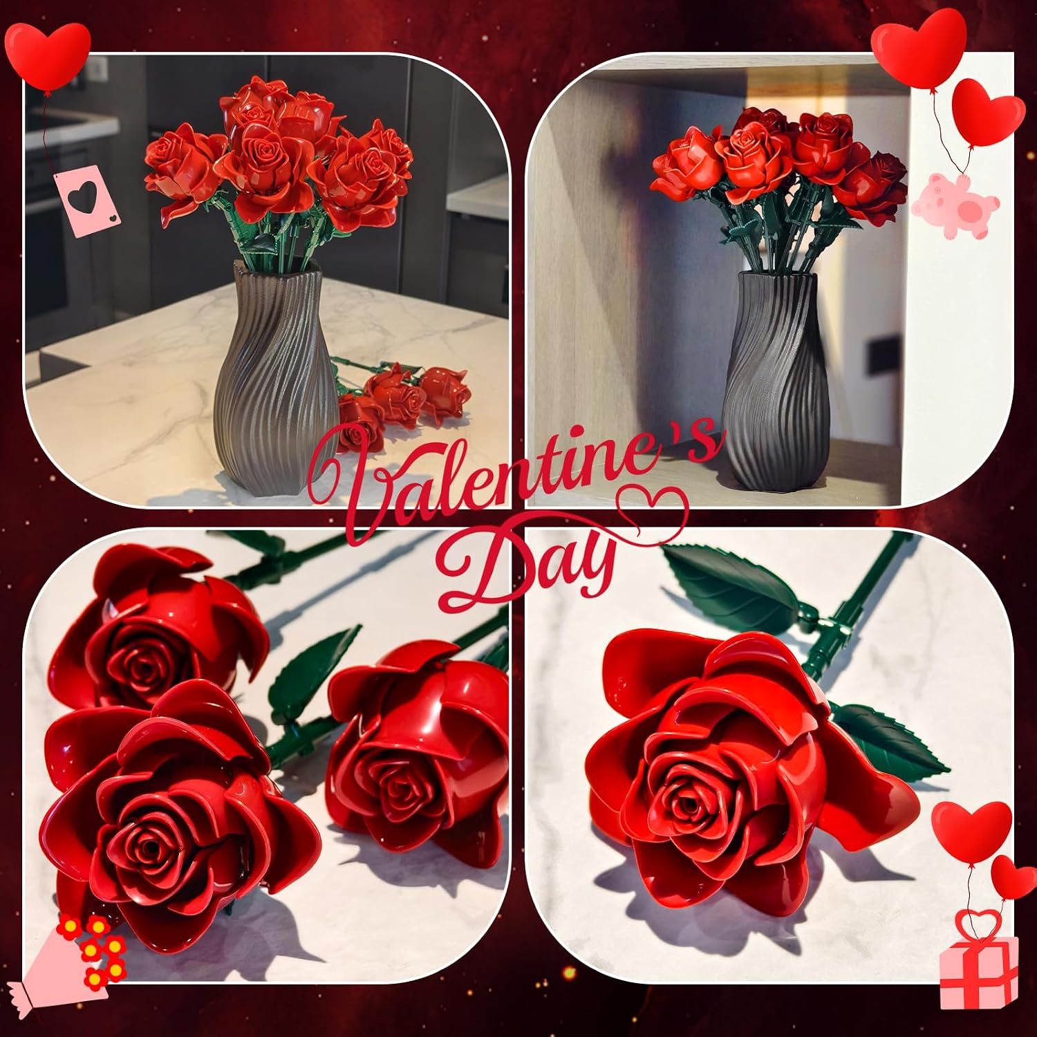 Thumbnail 4 de Rot Rosenstrauß Bausatz 12 künstliche Rosen