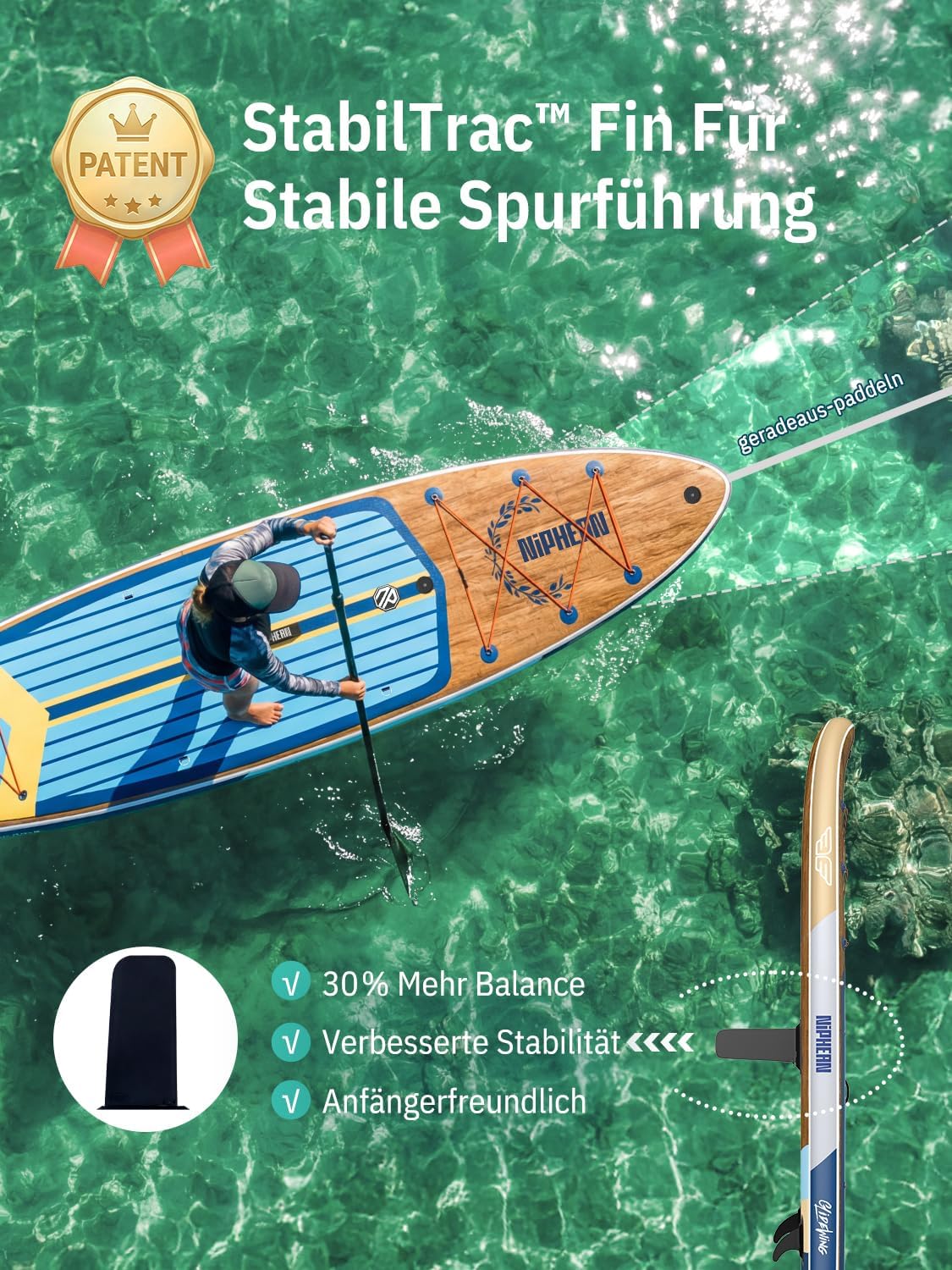 Detalle de Niphean (Extra Groß) Stand Up Paddling Board – 2+1 Personen, Stabilität & Vielseitigkeit für Familie und Paare