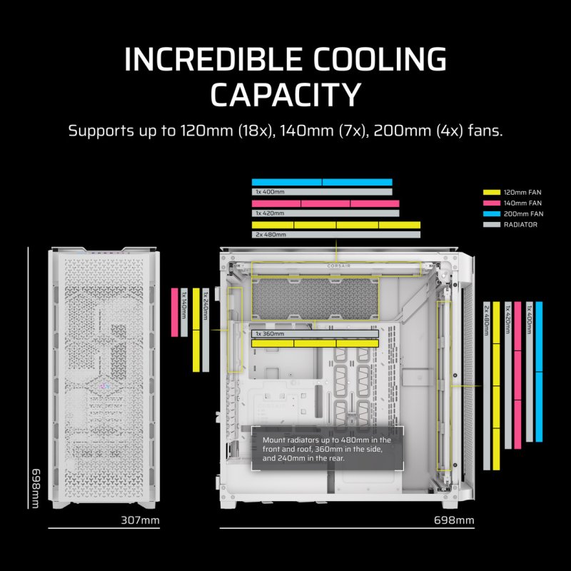 Detalle de Corsair iCUE LINK 9000D RGB AIRFLOW Torre Full ATX blanca 🖥