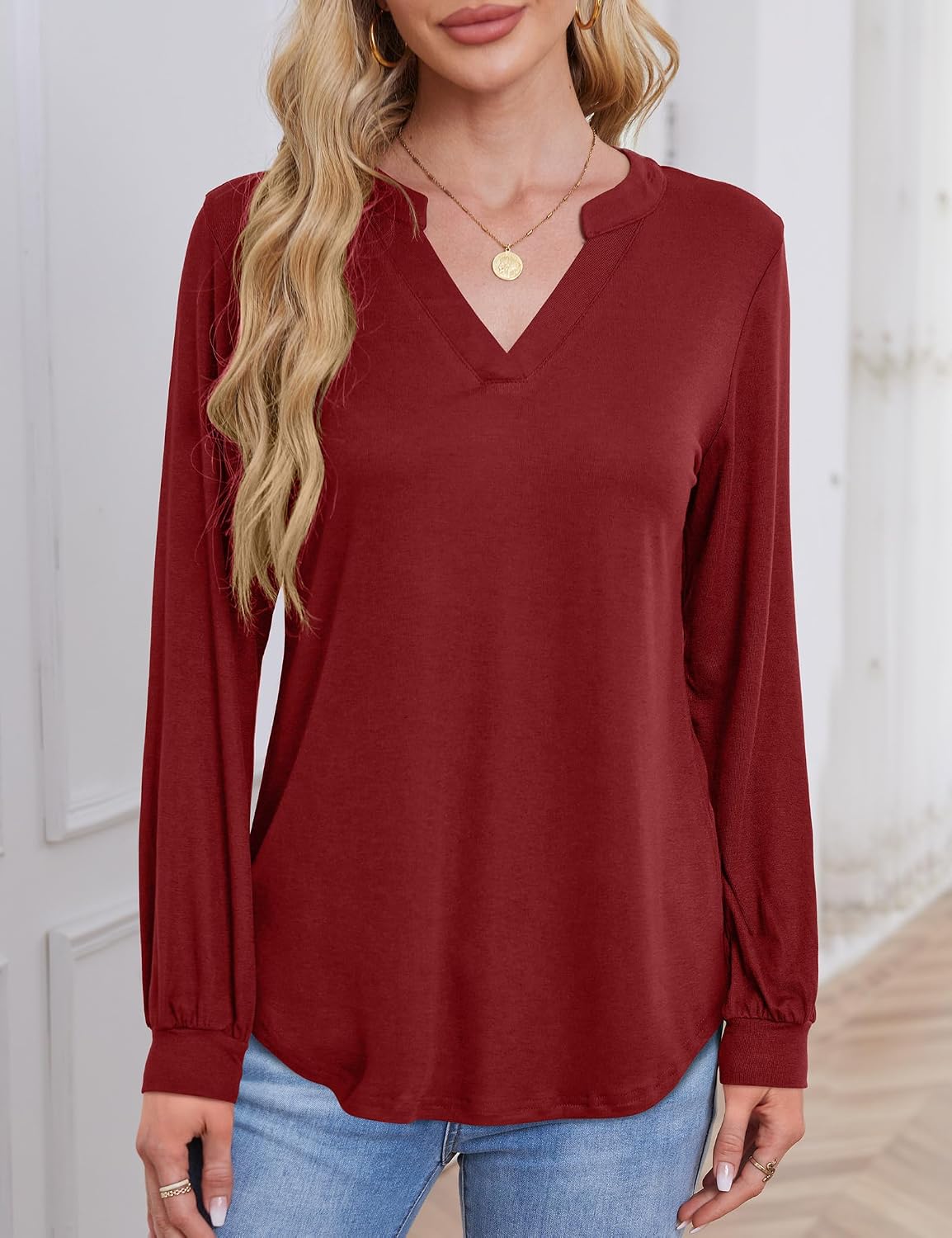 Detalle 2 de Beluring Langarmshirt Damen Elegant V-Ausschnitt