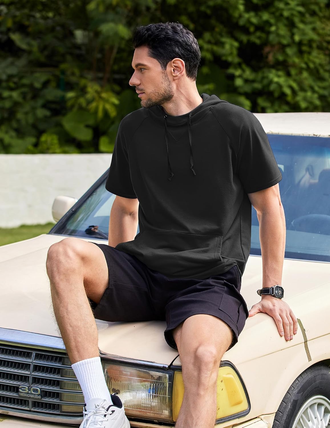Thumbnail 4 de COOFANDY Sweat à Capuche Homme Manche Courte - Sweat léger avec Poche Kangourou, Style Urbain & Sport