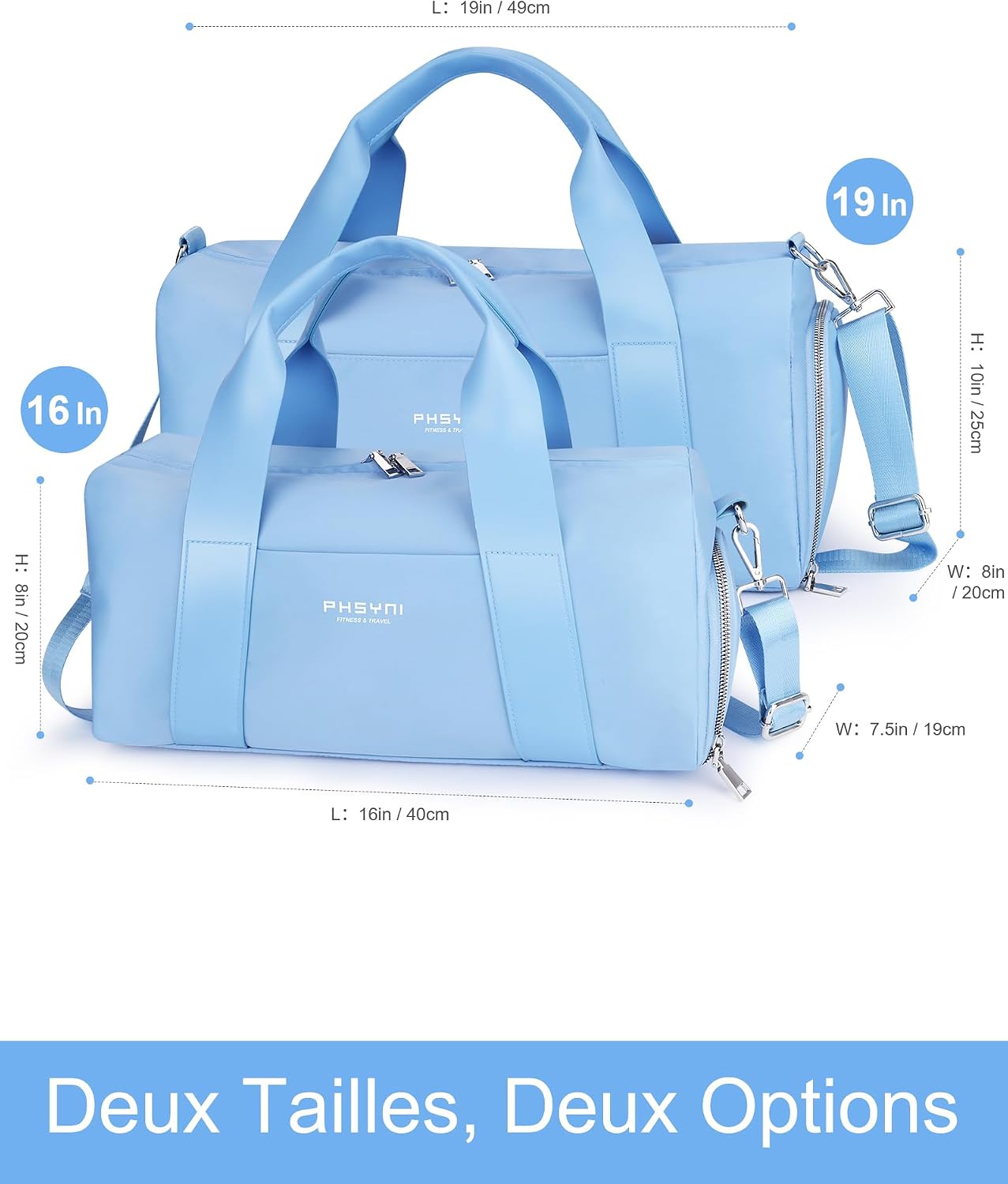 Thumbnail 6 de PHSYNI Sac de sport femme 19 pouces : sac de voyage 25 L avec compartiment à chaussures et poche imperméable