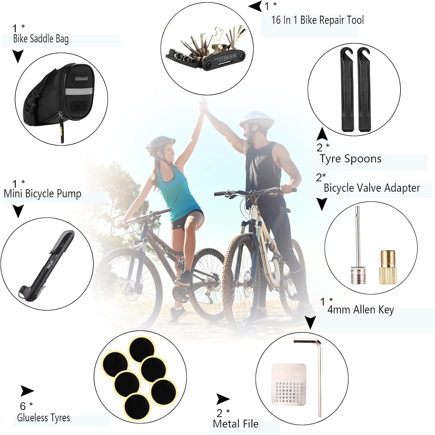 Thumbnail 6 de Waterproof Saddle Bag Bike Repair Tool Kit with 16-in-1 Multi Tool, Tyre Spoons & Glueless Pads