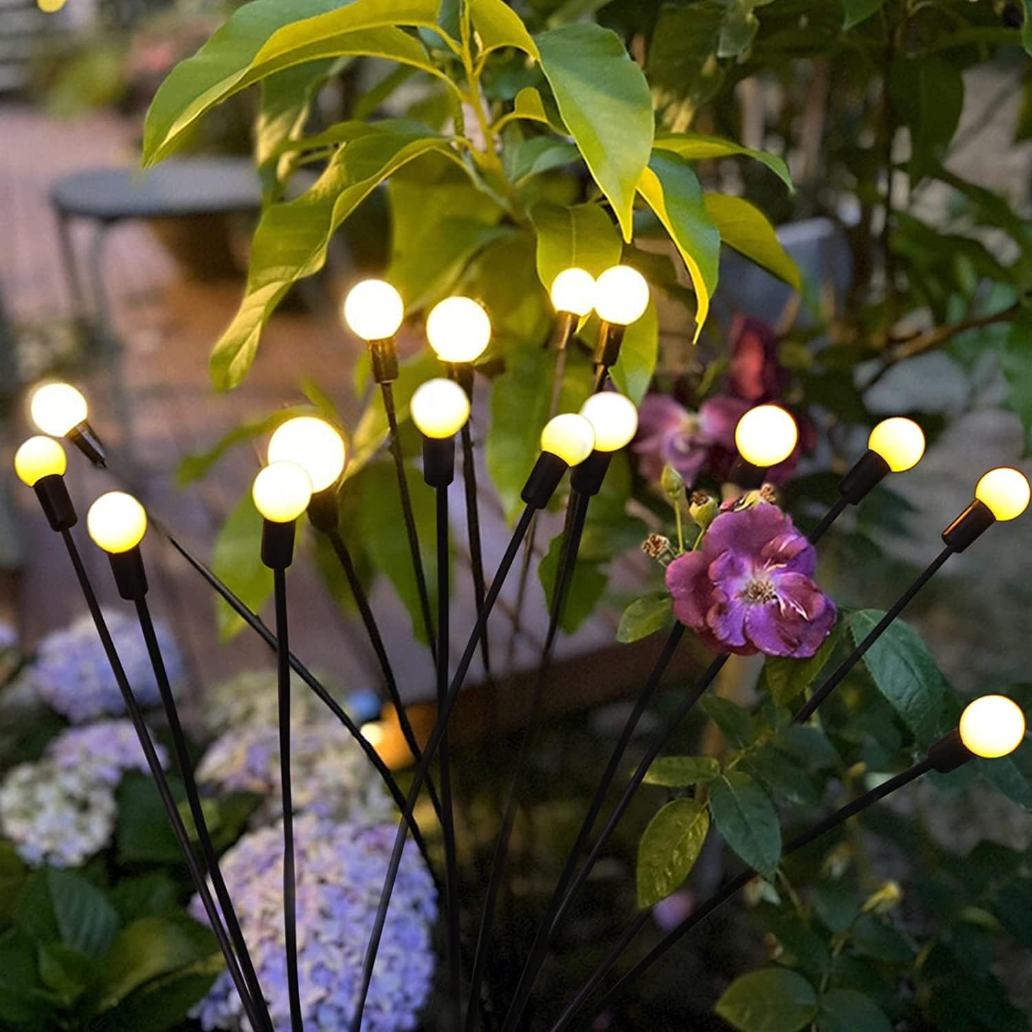 Detalle 2 de YJFWAL Firefly Solar-Gartenlichter Außen 2 Stück – Glühwürmchen-Lichter, warmweiß, wasserdicht