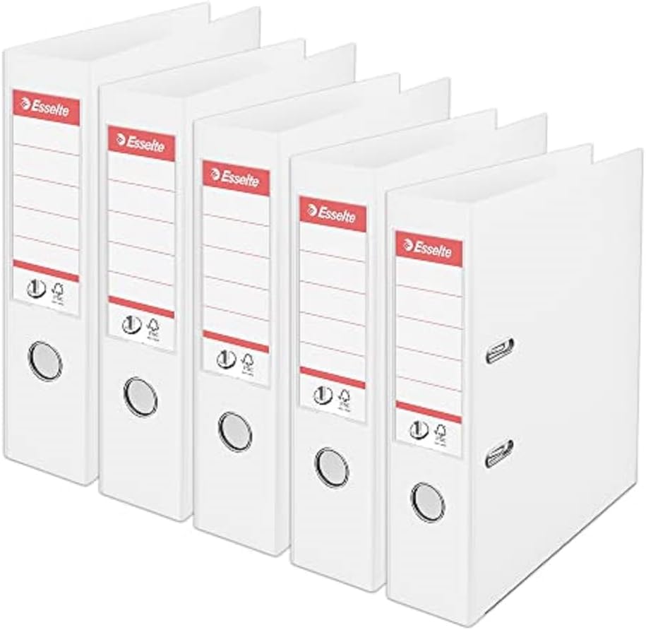 Esselte N°1 Power – Lot de 5 classeurs à levier blancs, A4, 2 trous, 500 feuilles