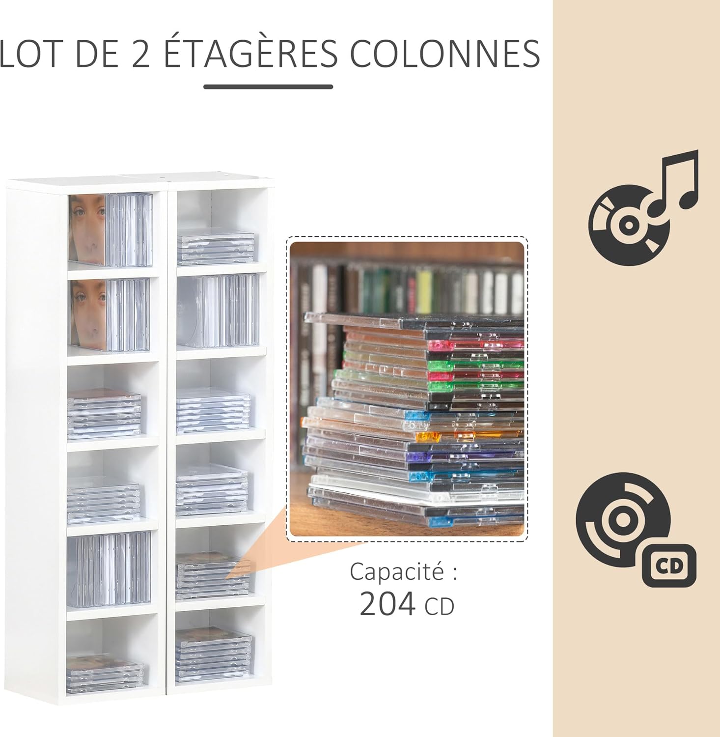 Thumbnail 2 de HOMCOM Lot de 2 étagères colonnes Armoire de Rangement CD-DVD 6 + 6 Compartiments