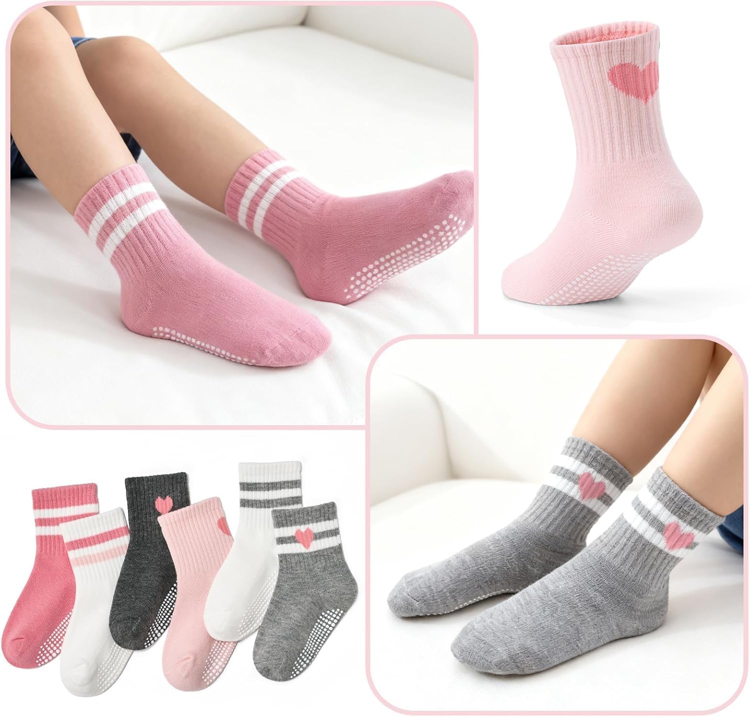 Thumbnail 5 de Bearbay Non-Slip Toddler Grip Socks with Anti-Skid Soles – 6-Pair Unisex Cotton Crew Socks