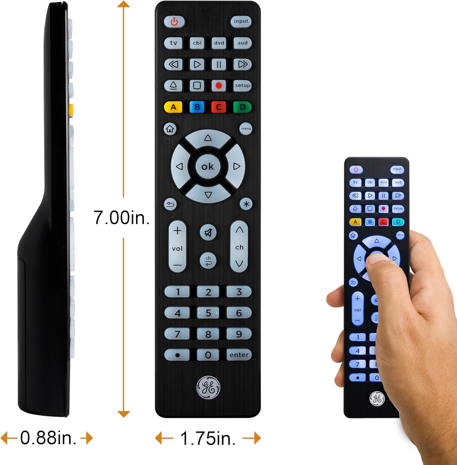 Thumbnail 6 de GE Backlit Buttons Universal Remote Control (4-Device) for Samsung TV, Roku, Vizio, LG, Sony & more