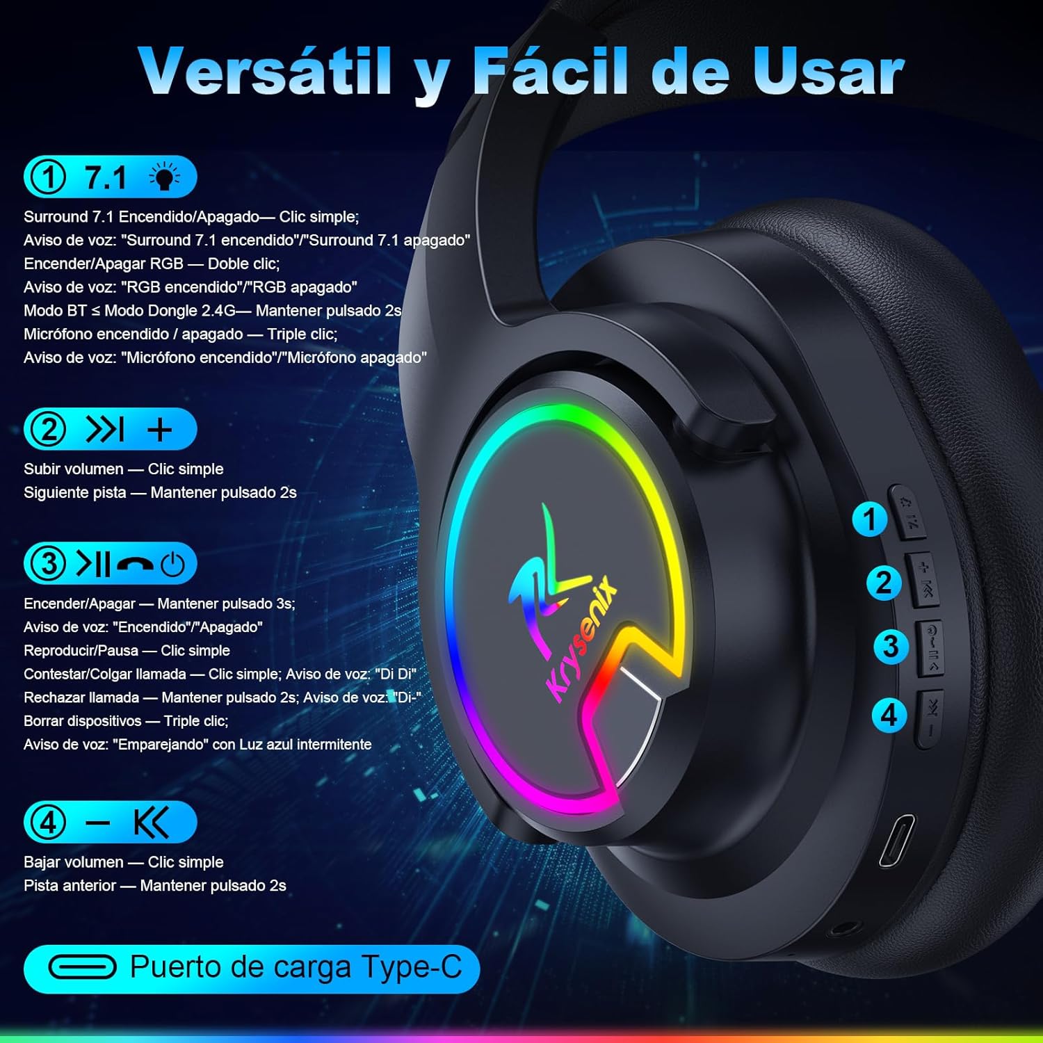 Thumbnail 5 de Krysenix PG3 2,4 GHz Cascos Gaming 48h