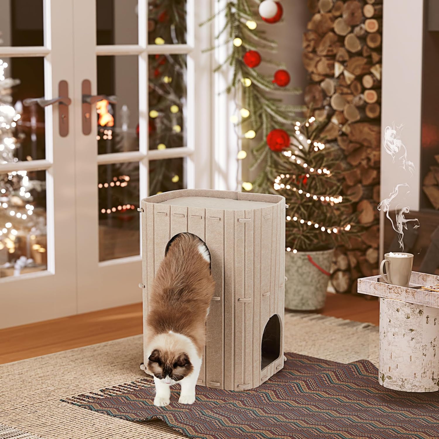 Thumbnail 6 de Cave à chat d’intérieur FUKUMARU à 2 étages en feutre, 45x36,5x60 cm