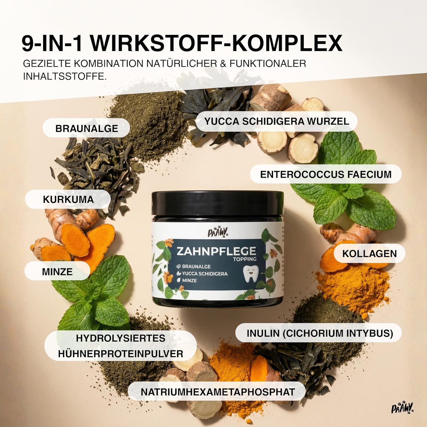 Detalle de paawy Dental Pulver für Hunde – 9-in-1 Wirkstoff-Komplex, Zahnsteinentferner & Mundgeruch-Futtertopping