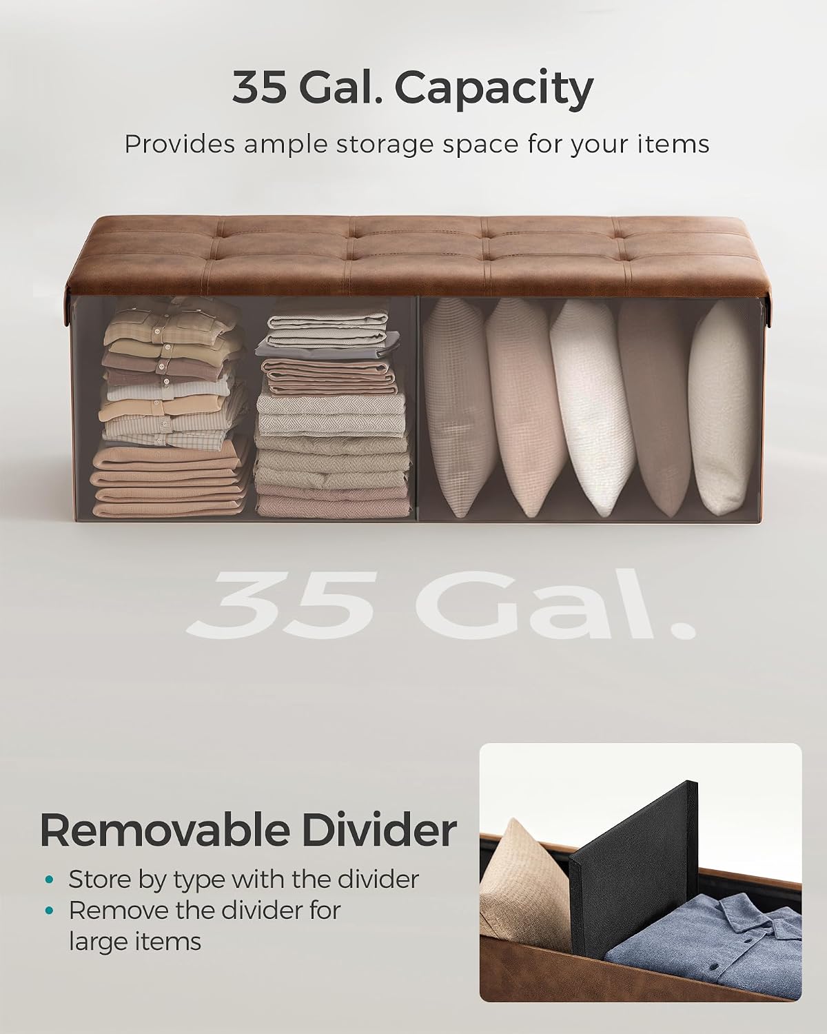Detalle de SONGMICS Storage Ottoman Bench, 43.3-Inch