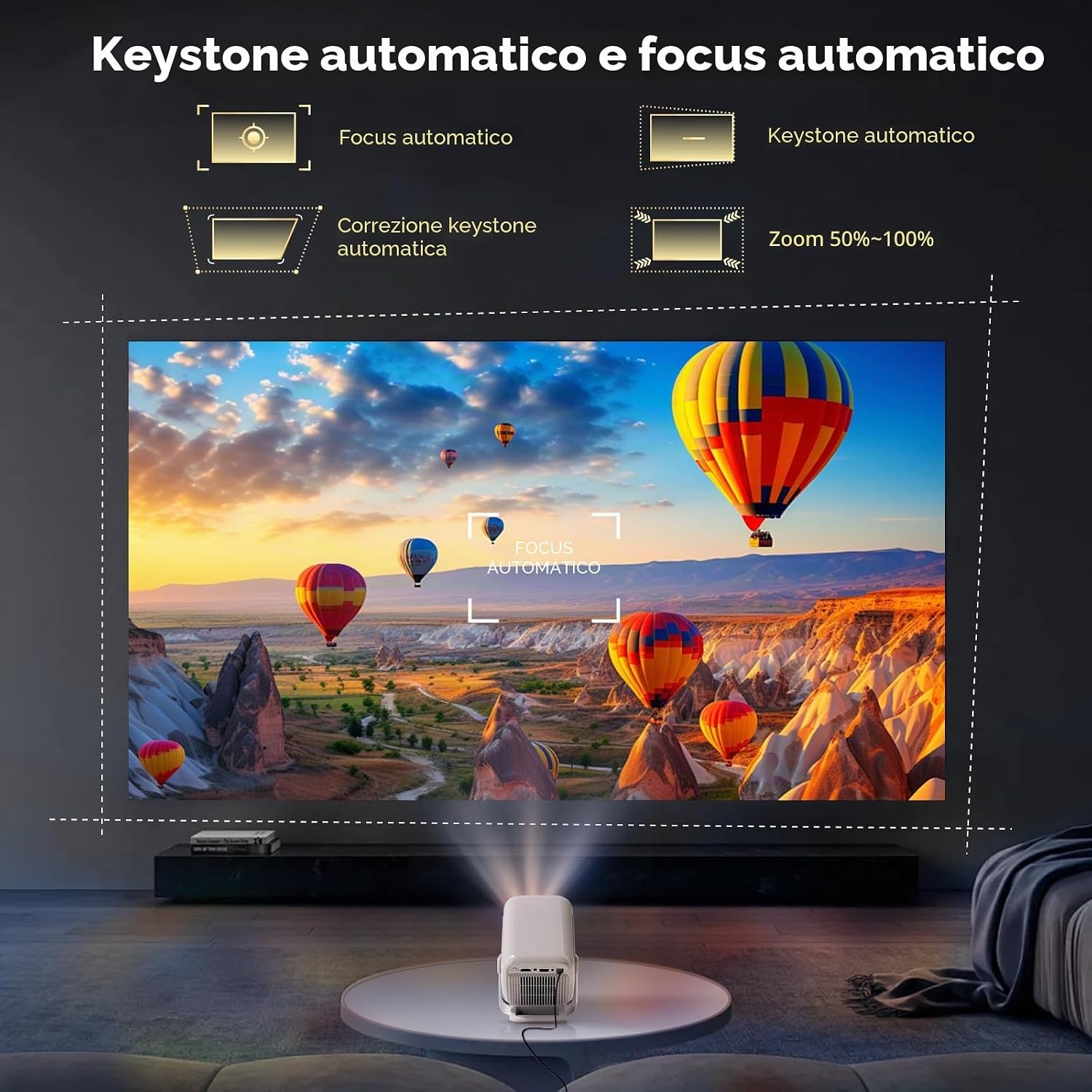 Thumbnail 2 de Lyncast Proiettore Smart 1080P Nativo con Android TV 13, 800 ANSI Lumen e autofocus