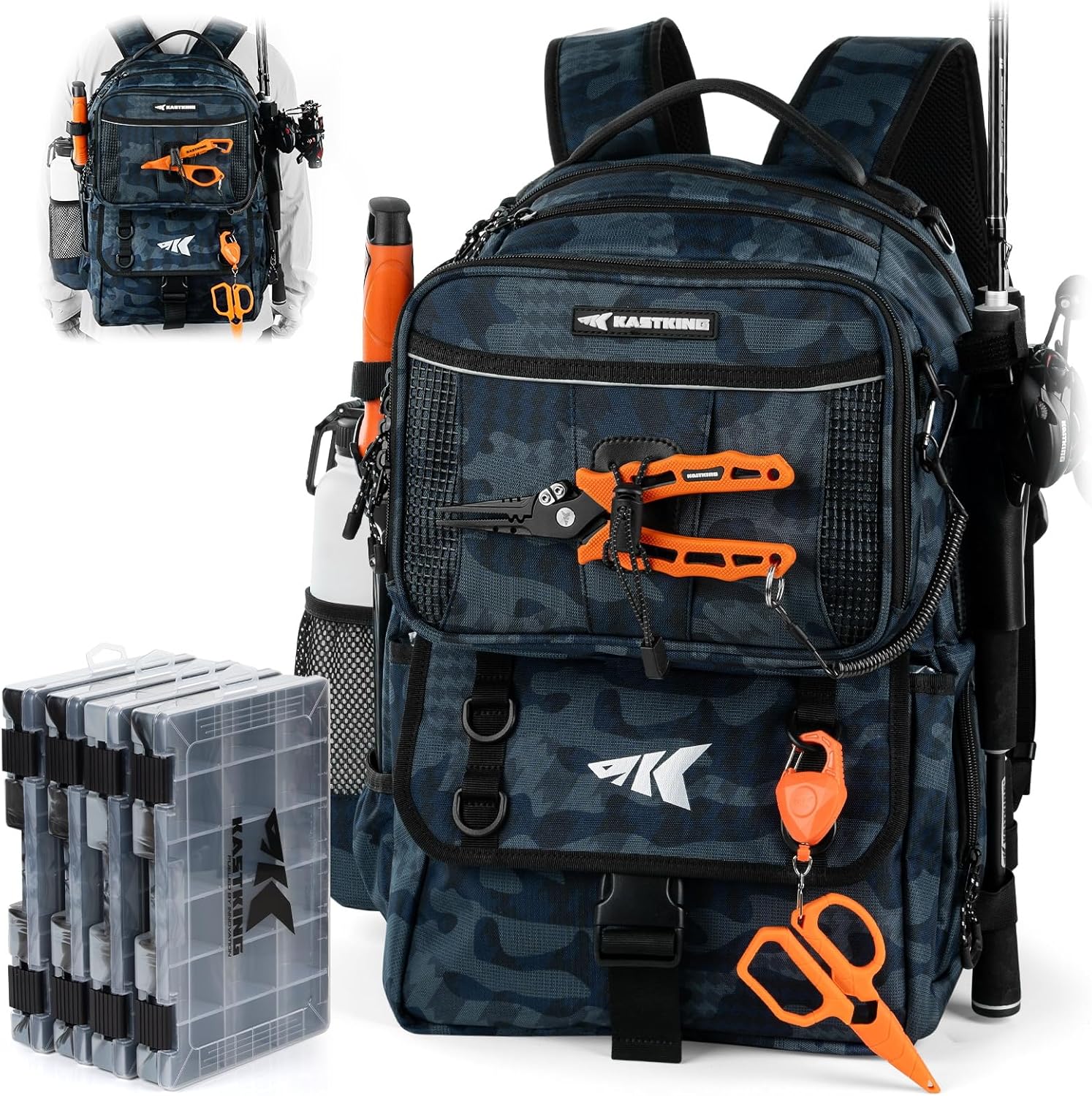 KastKing BaitSpace 50L Fishing Tackle Backpack with Removable Bait Binder and 2 Rod Holders