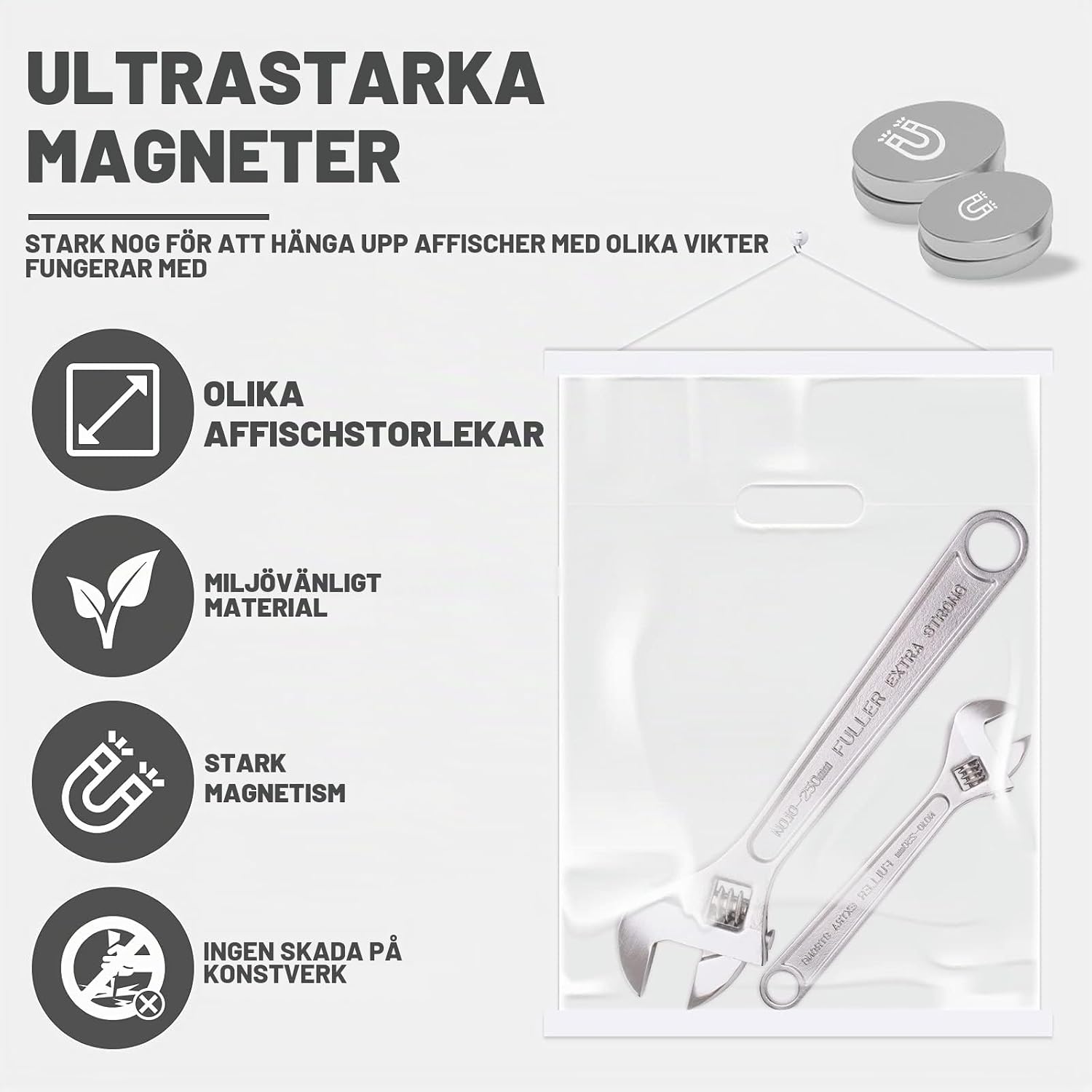 Detalle de Sanauto B1 YJDEGZBAISE70CM1JN magnetisk affischlist i trä, 70 cm, vit