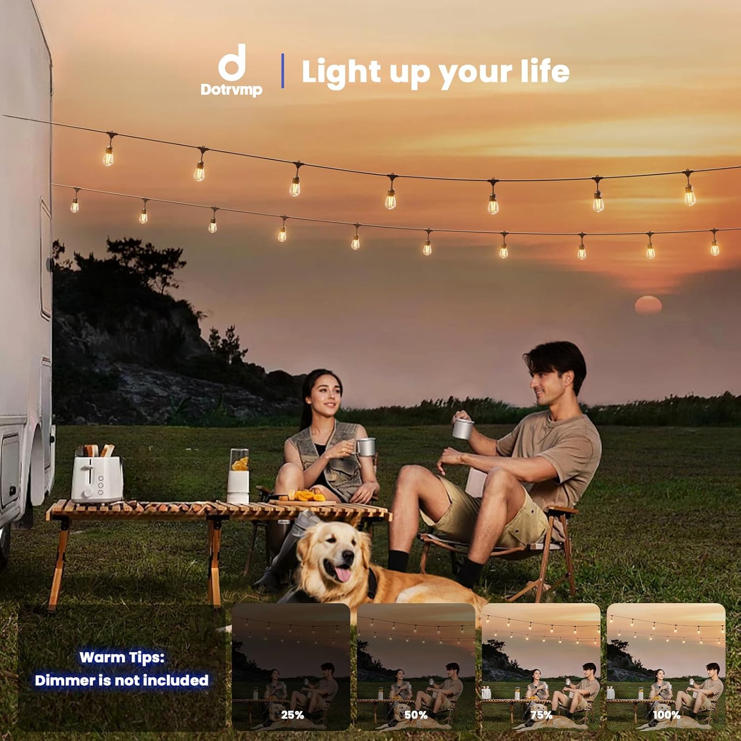 Thumbnail 4 de Dotrvmp S14 48ft LED Outdoor Festoon Lights, IP65, 2W per bulb – Commercial Grade String Lights