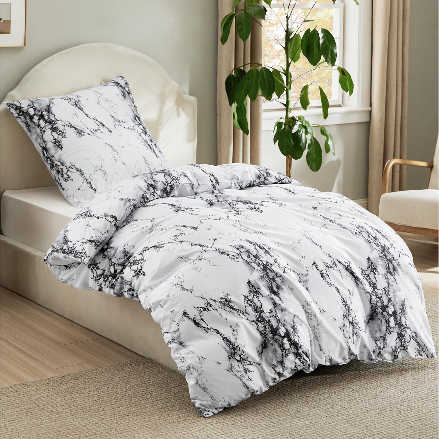 Thumbnail 1 de BEDSURE Bettwäsche 135x200 (2-teilig) Marmor Weiß mit Reißverschluss, Kissenbezug 80x80