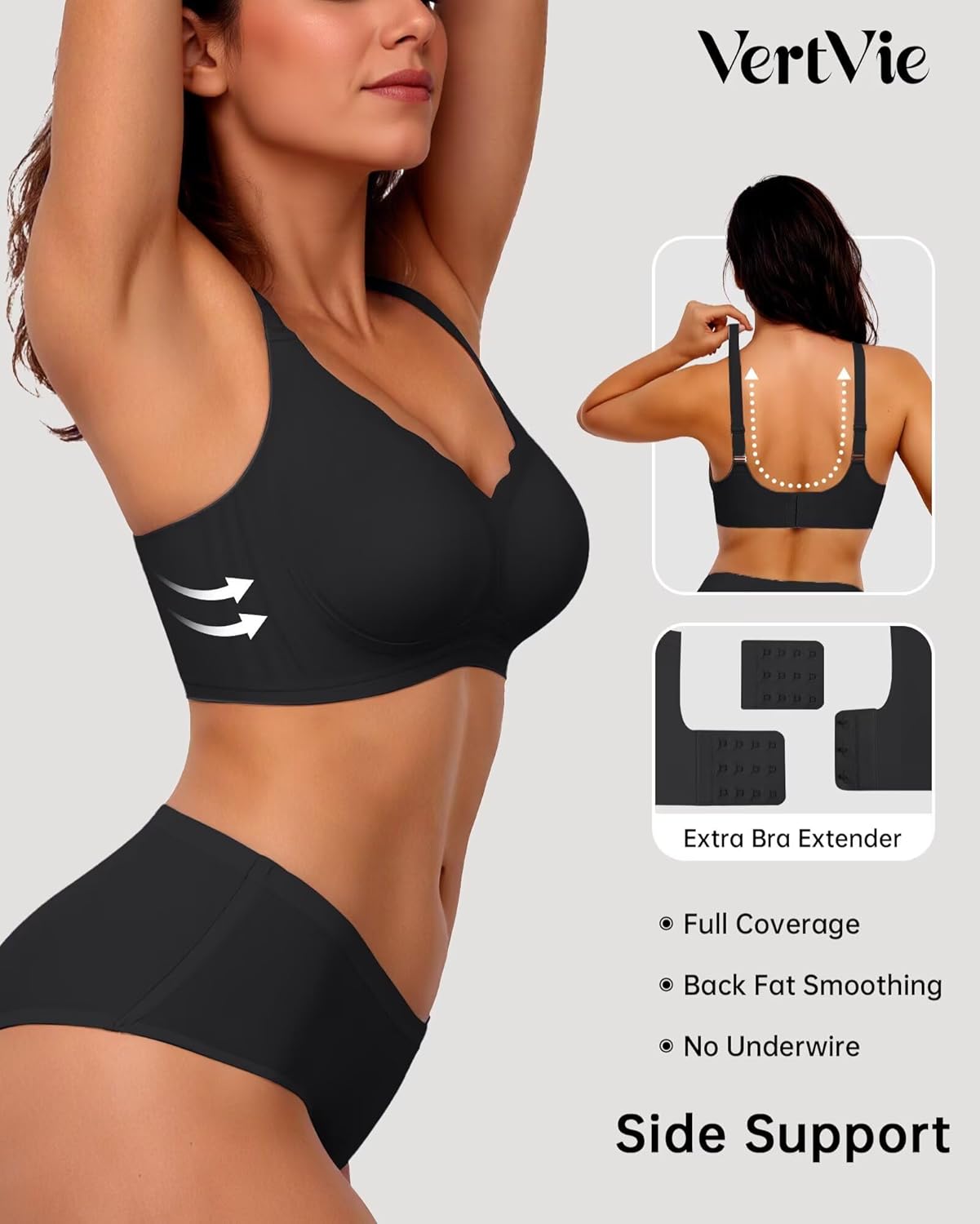 Thumbnail 2 de Vertvie Women Seamless Jelly Bras (Wirefree, Push-Up, Full Coverage) Scalloped V-Neck Bralette
