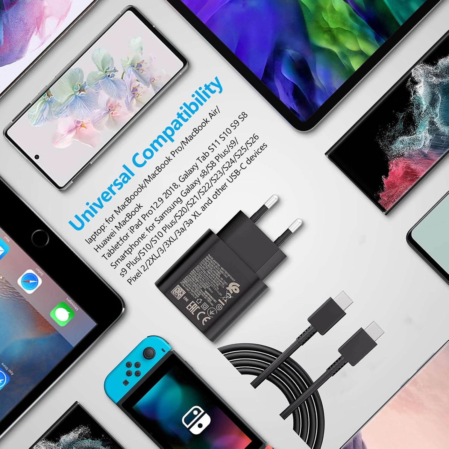 Detalle de JupptElectronics EP-TA800CX USB-C-laders 25 W met kabels van 2 m, set van 2