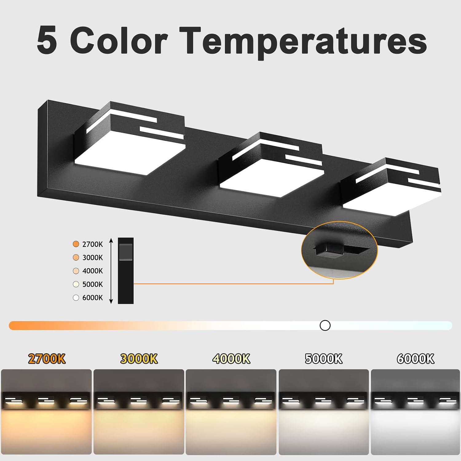 Thumbnail 4 de LKHF 9553 3-Light LED Bathroom Vanity Light, Matte Black, 5CCT Dimmable