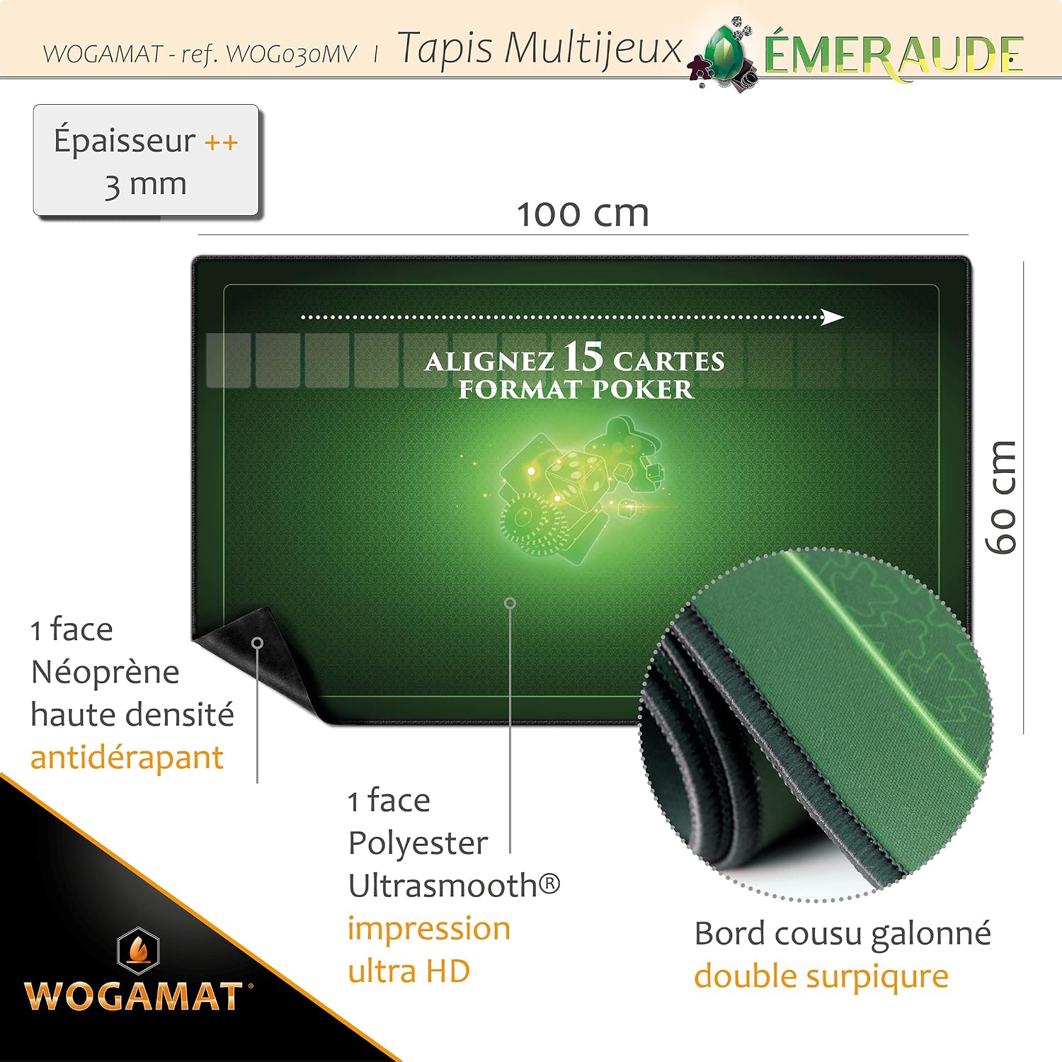 Detalle 2 de WOGAMAT szmaragdowa mata do gier 60 × 100 cm, neopren 3 mm