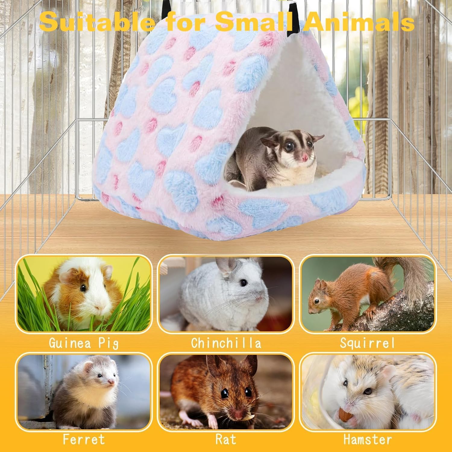Detalle de ZYYRSS Rat Hammock Soft Ferret Hideout Bed – Warm Pink Resting Cave for Small Pets (24 × 23 × 25 cm)