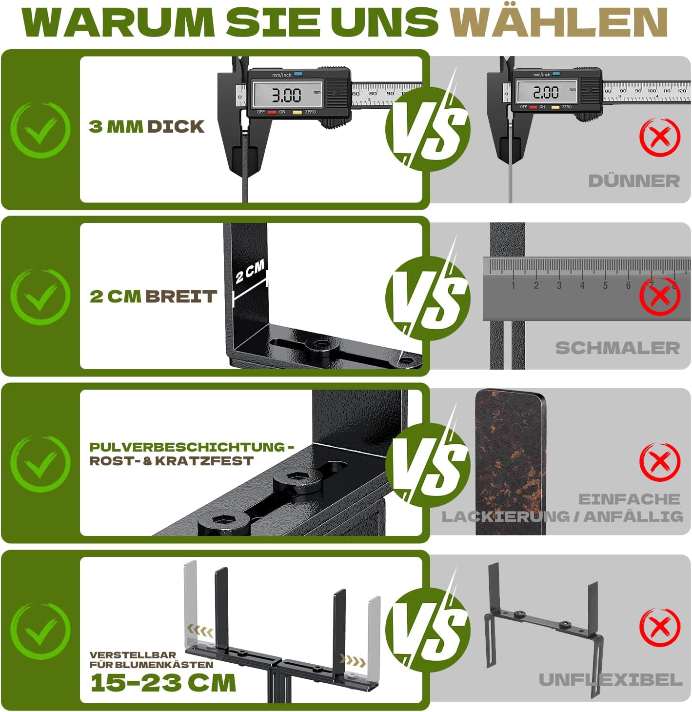 Detalle de HFHOME YM0546 H-vormige bloembakhouders voor balkon, zonder boren